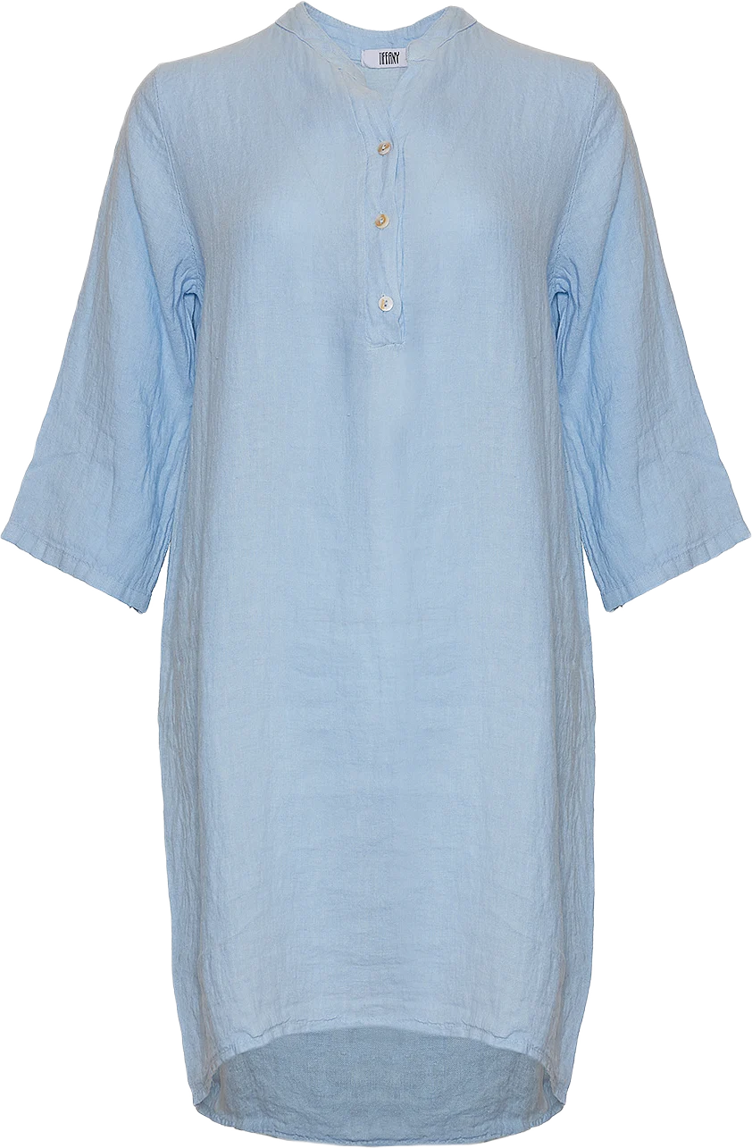 17690p, Shirt Dress With Pocket, Linen - Light Blue