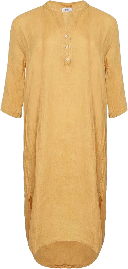 18970p,  Long Shirt Dress With Pocket, Linen - Senape Yellow