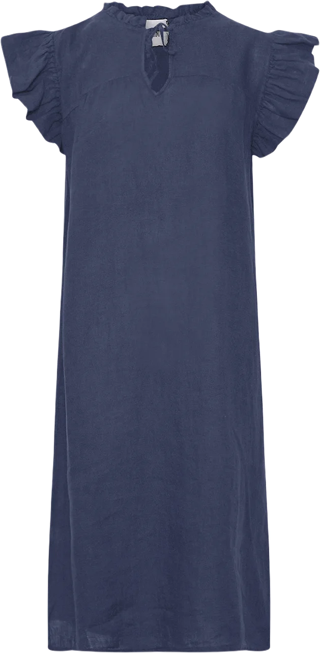 Etta, Frill Dress, Linen - Blue Navy