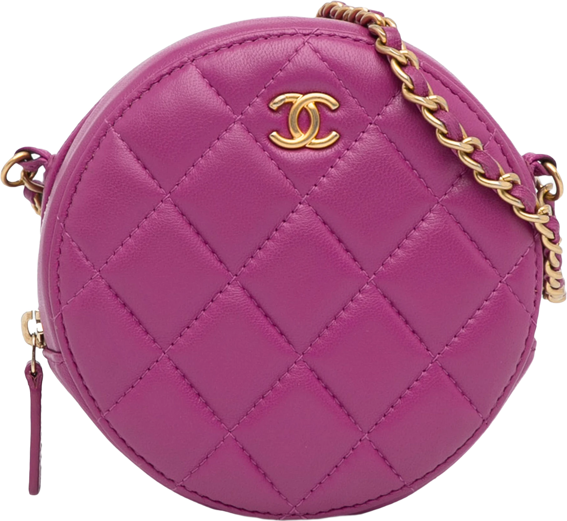 Chanel Lambskin Pearl Crush Round Clutch With Chain