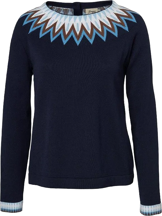 Mönsterstickad Jumper I Bomull  - Christina Navy