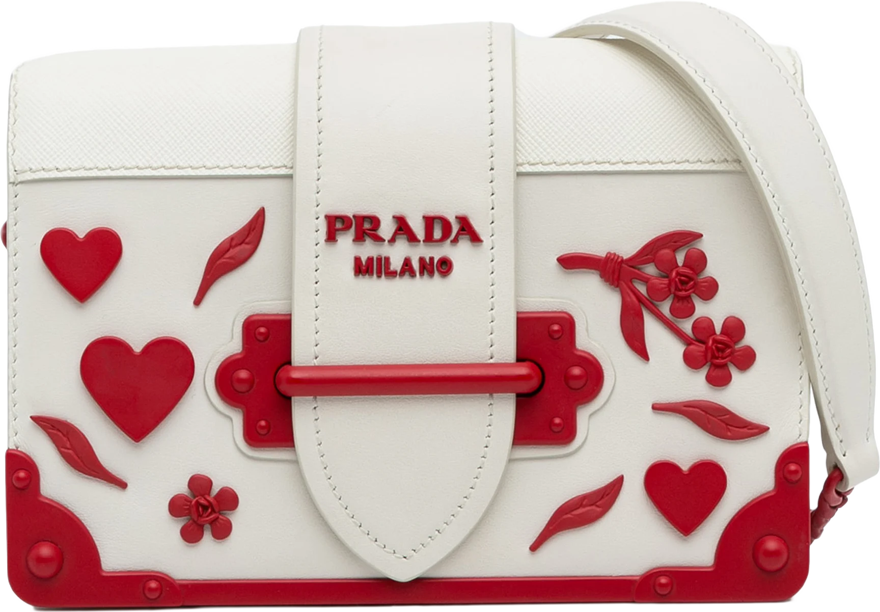 Prada Saffiano Trimmed City Calf Cahier Flower Heart Bag