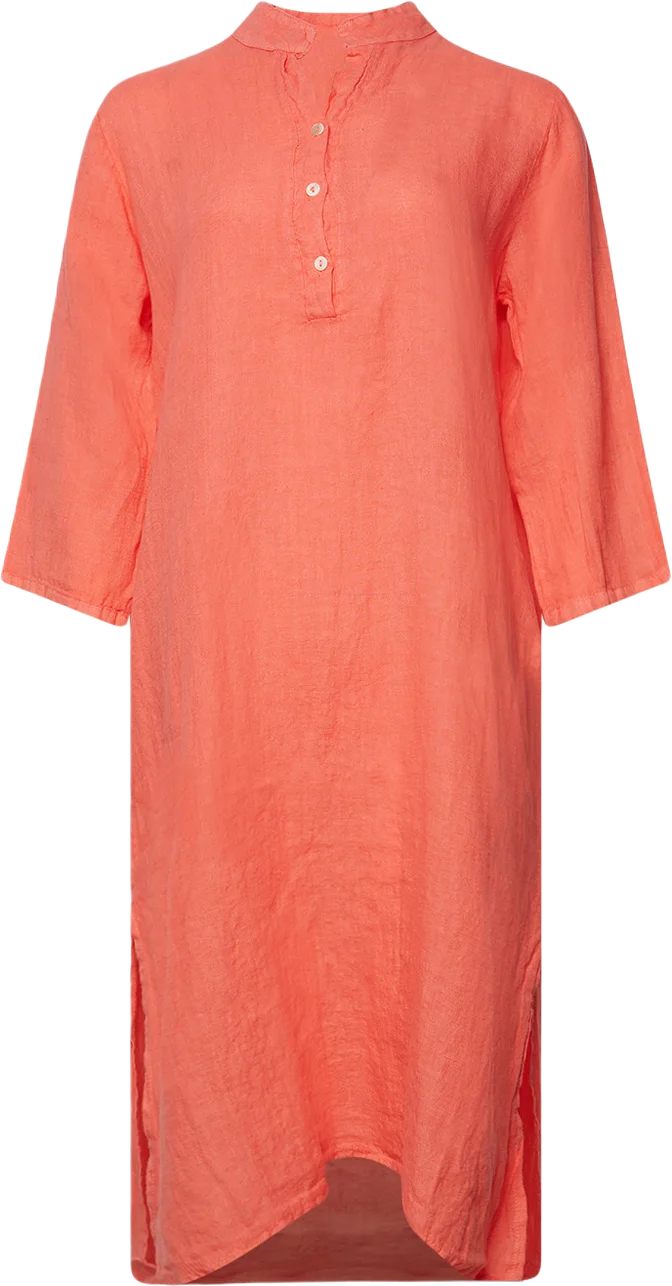 18970p,  Long Shirt Dress With Pocket, Linen - Water Melon