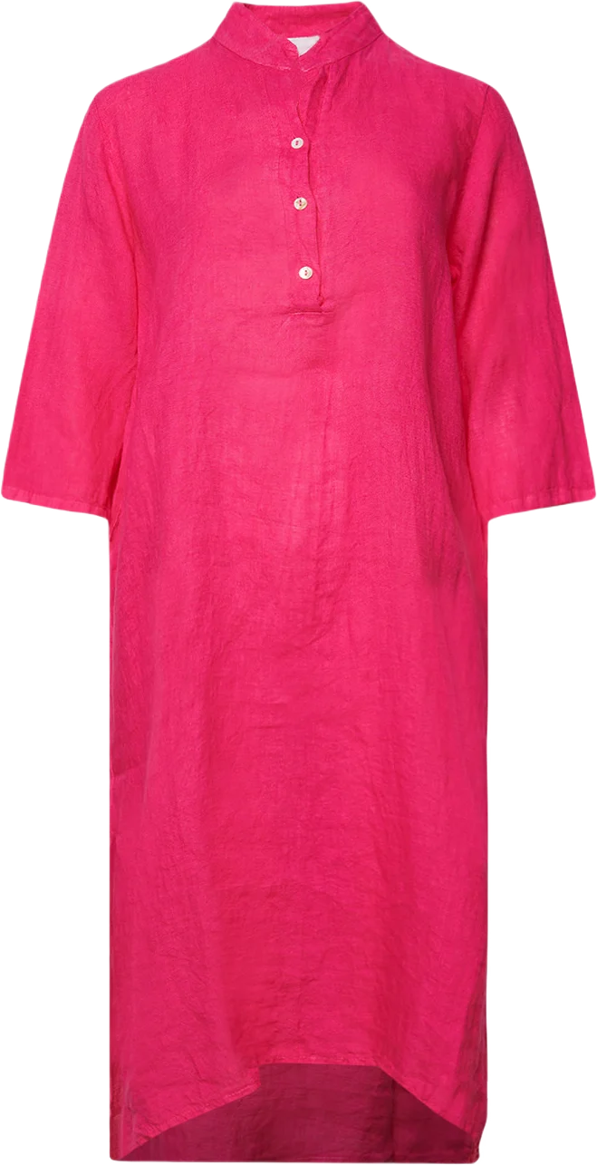 18970p,  Long Shirt Dress With Pocket, Linen - Pink Fucsia