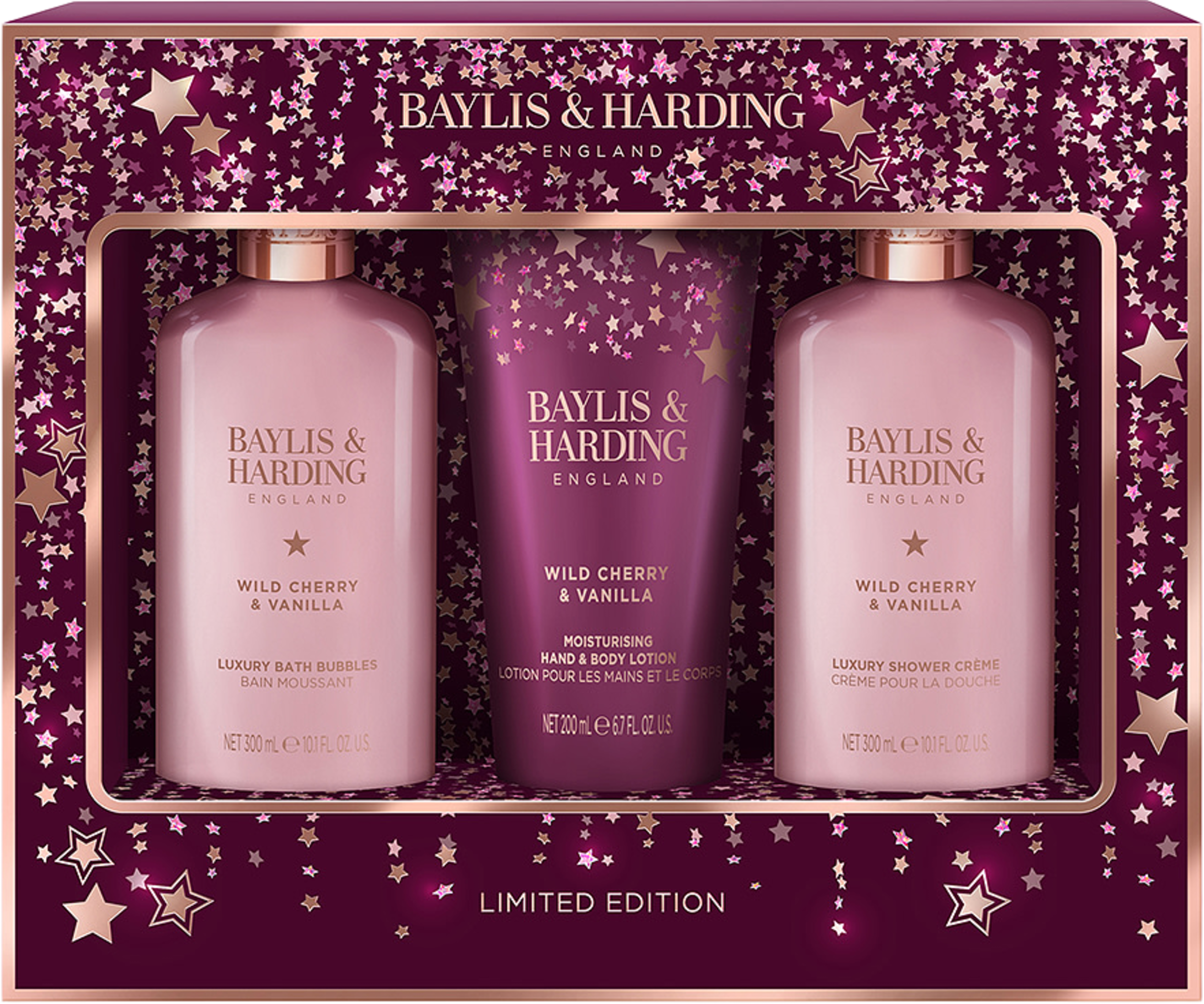 Wild Cherry & Vanilla Luxury Bathing Essentials Gift Set, från Baylis & Harding. Klicka för att öppna bilden i stort format