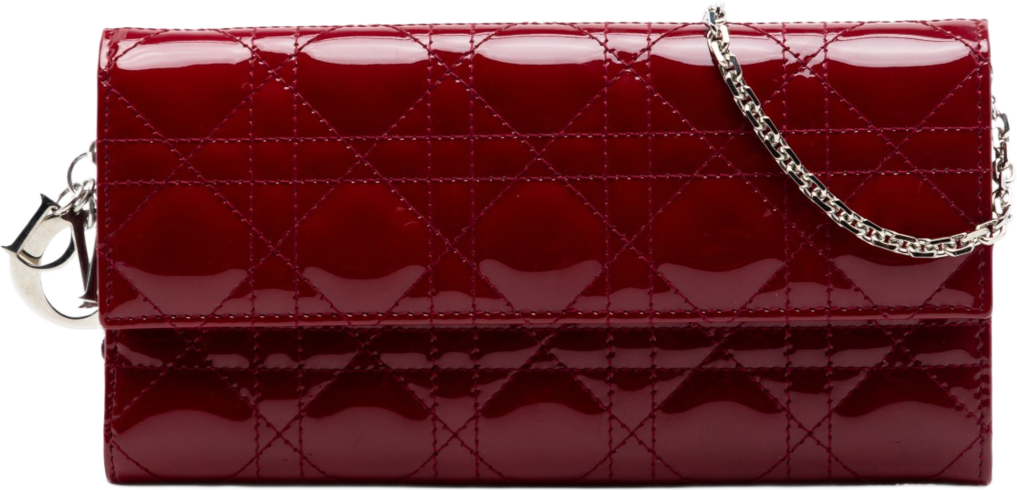 Dior Patent Cannage Lady Dior Wallet On Chain, från Luxclusif, i färgen dark red. Klicka för att öppna bilden i stort format