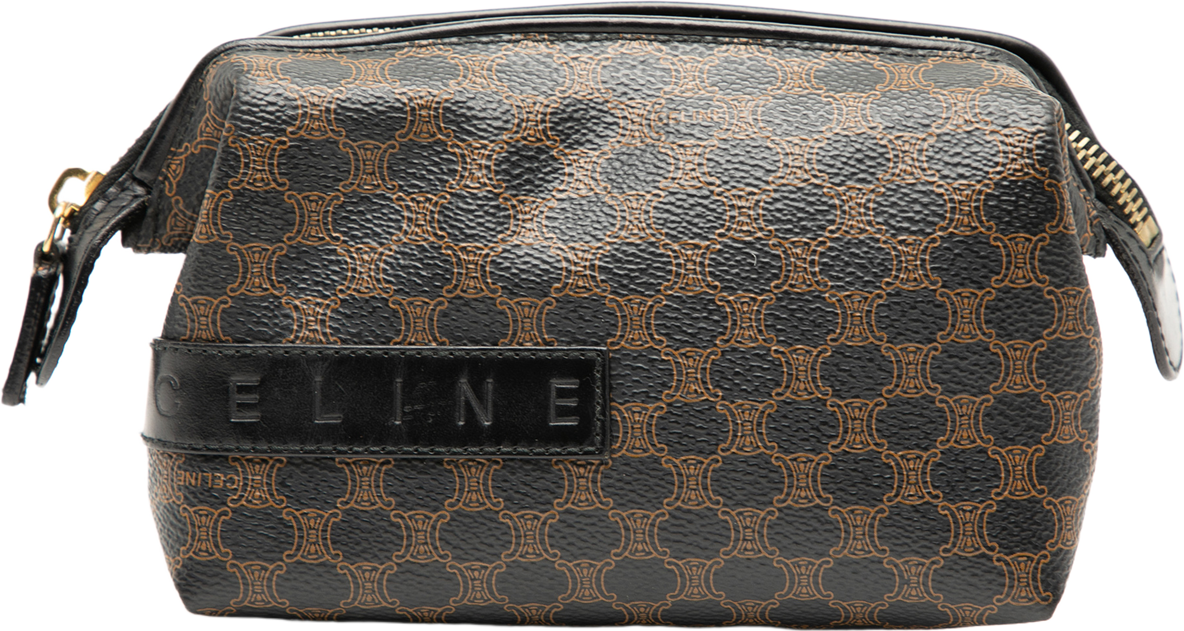 Celine Macadam Coated Canvas Cosmetic Pouch, från Luxclusif, i färgen dark brown. Klicka för att öppna bilden i stort format