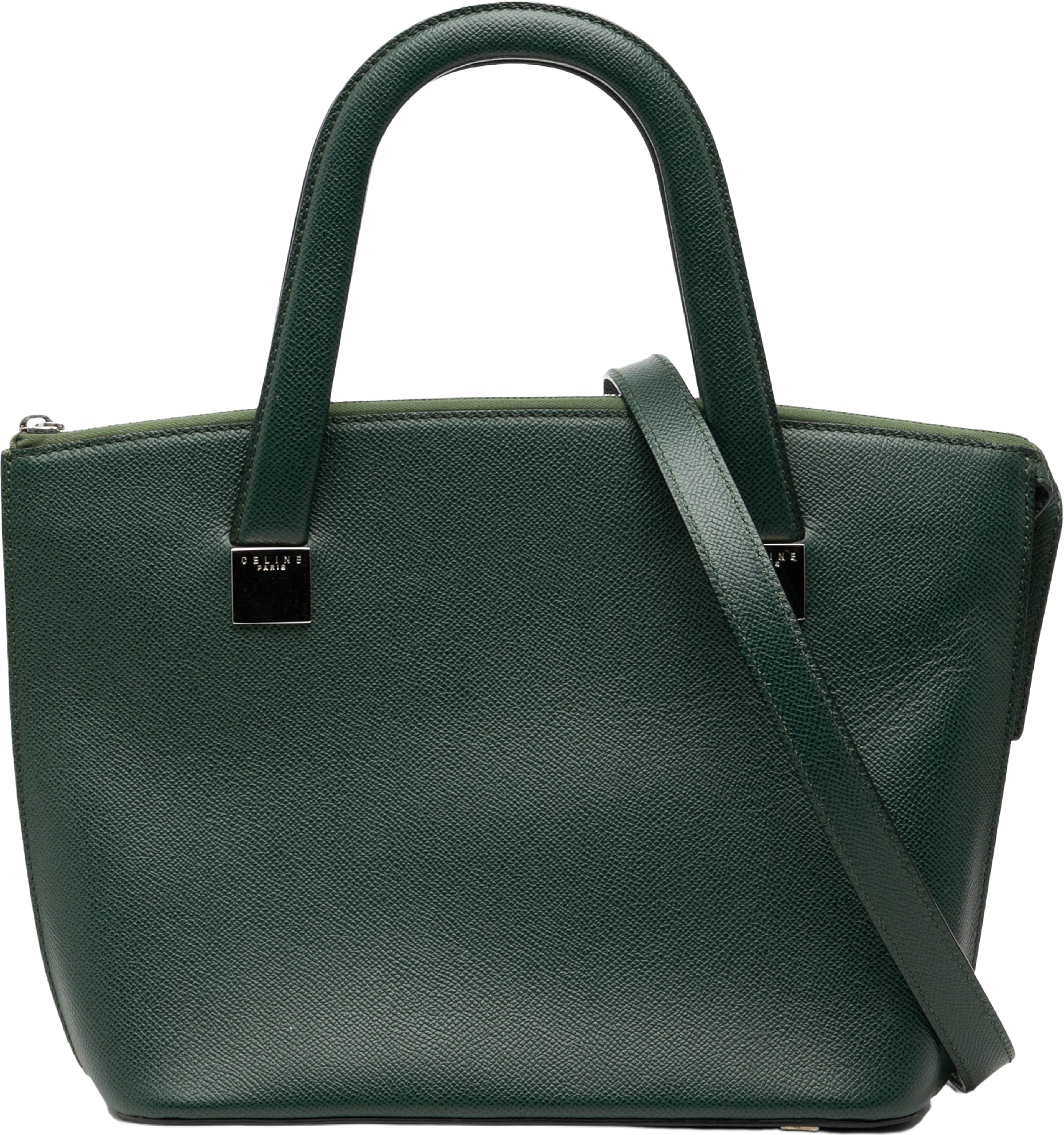 Celine Grained Calfskin Satchel, från Luxclusif, i färgen dark green. Klicka för att öppna bilden i stort format