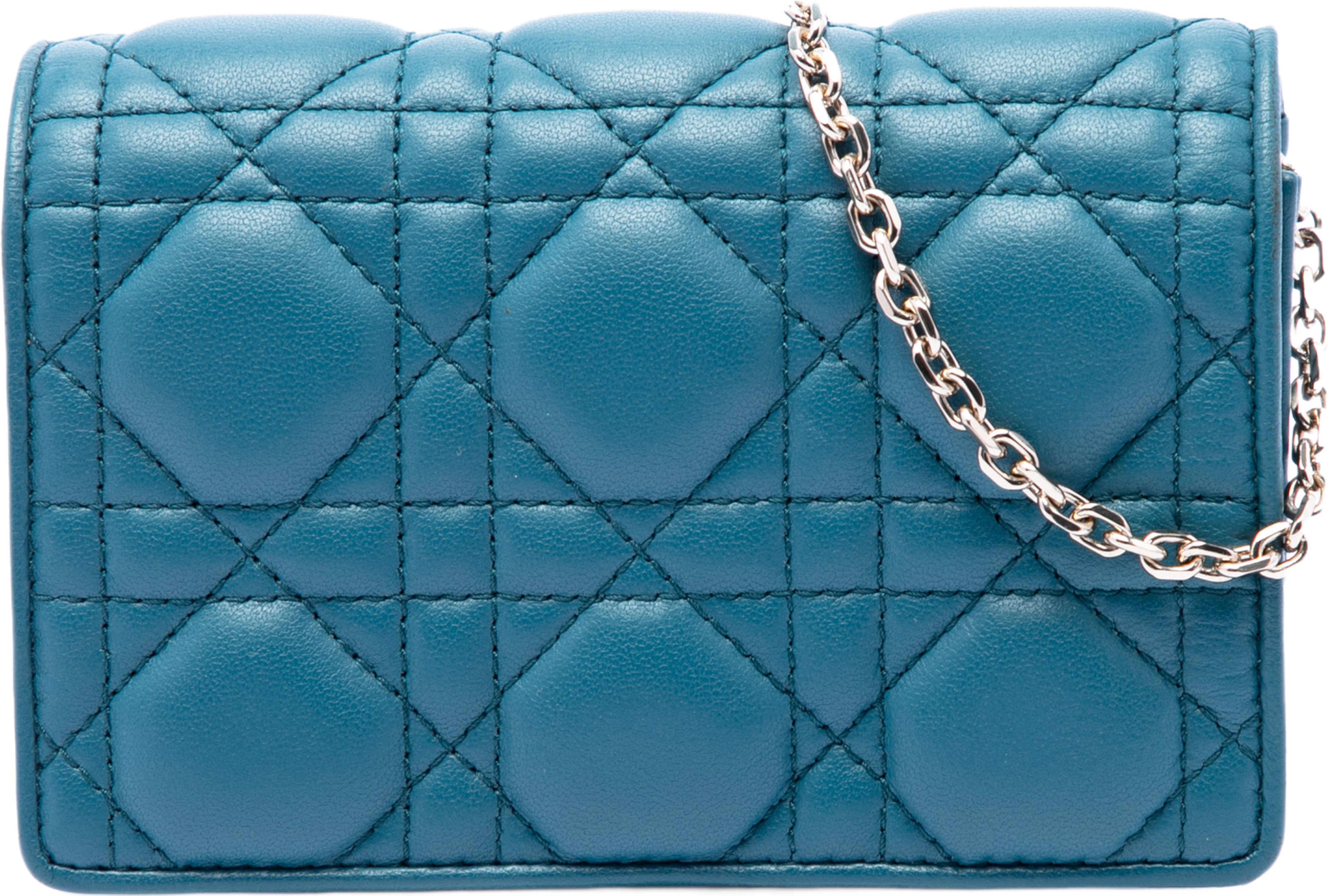 Dior Lambskin Cannage Waist Pouch On Chain, från Luxclusif, i färgen blå. Klicka för att öppna bilden i stort format