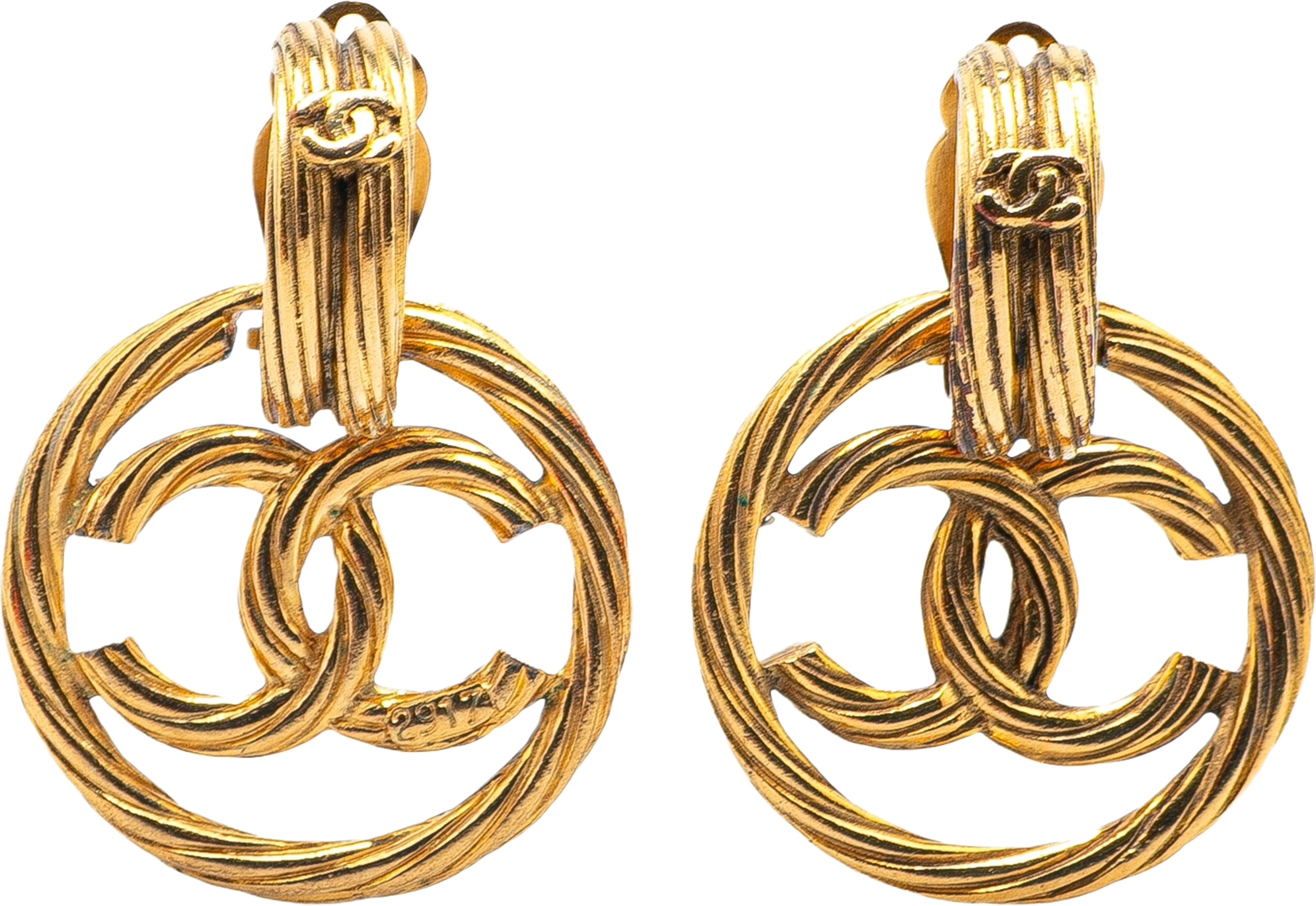 Chanel Gold Plated Cc Drop Clip-on Earrings