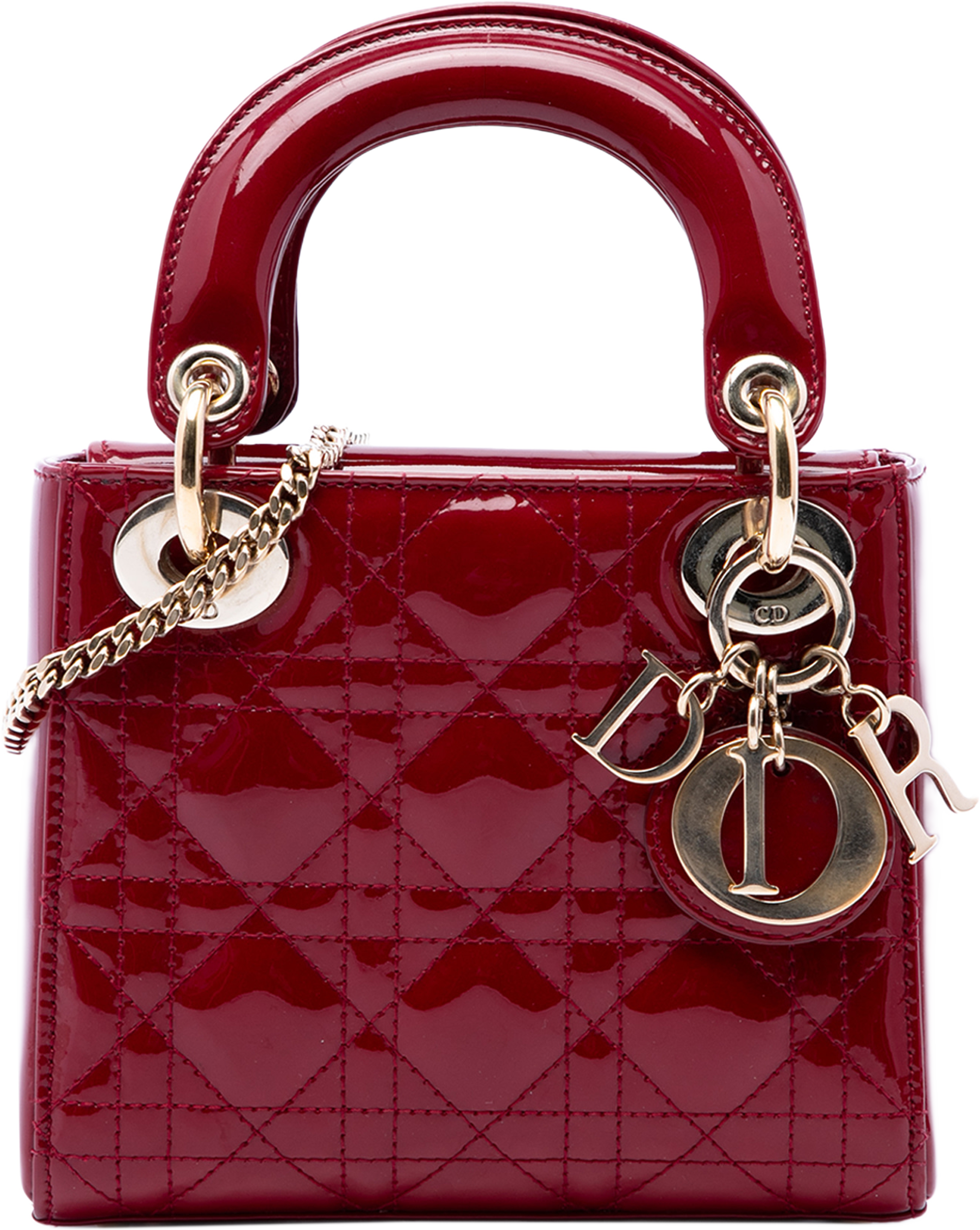 Dior Mini Patent Cannage Lady Dior, från Luxclusif, i färgen röd. Klicka för att öppna bilden i stort format