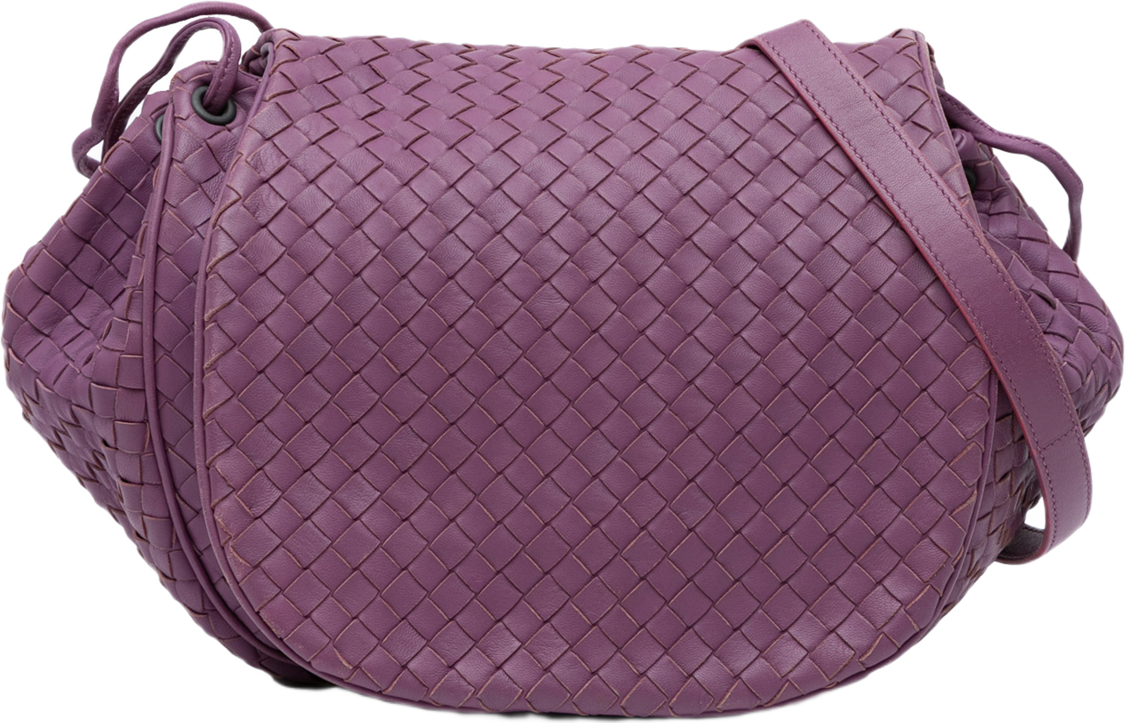 Bottega Veneta Nappa Intrecciato Flap Crossbody, från Luxclusif, i färgen dark purple. Klicka för att öppna bilden i stort format