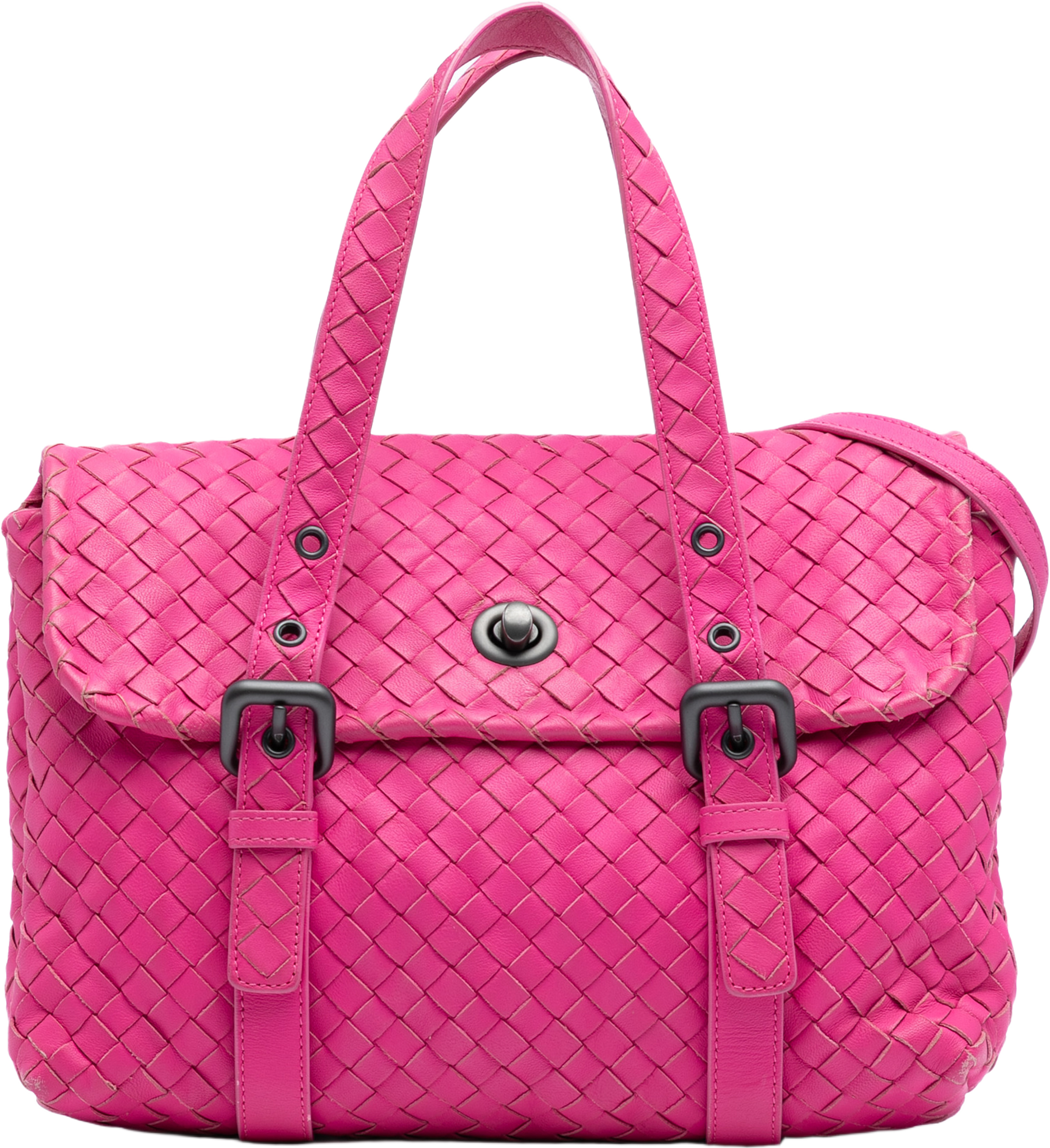 Bottega Veneta Nappa Intrecciato Flap Satchel, från Luxclusif, i färgen pink. Klicka för att öppna bilden i stort format