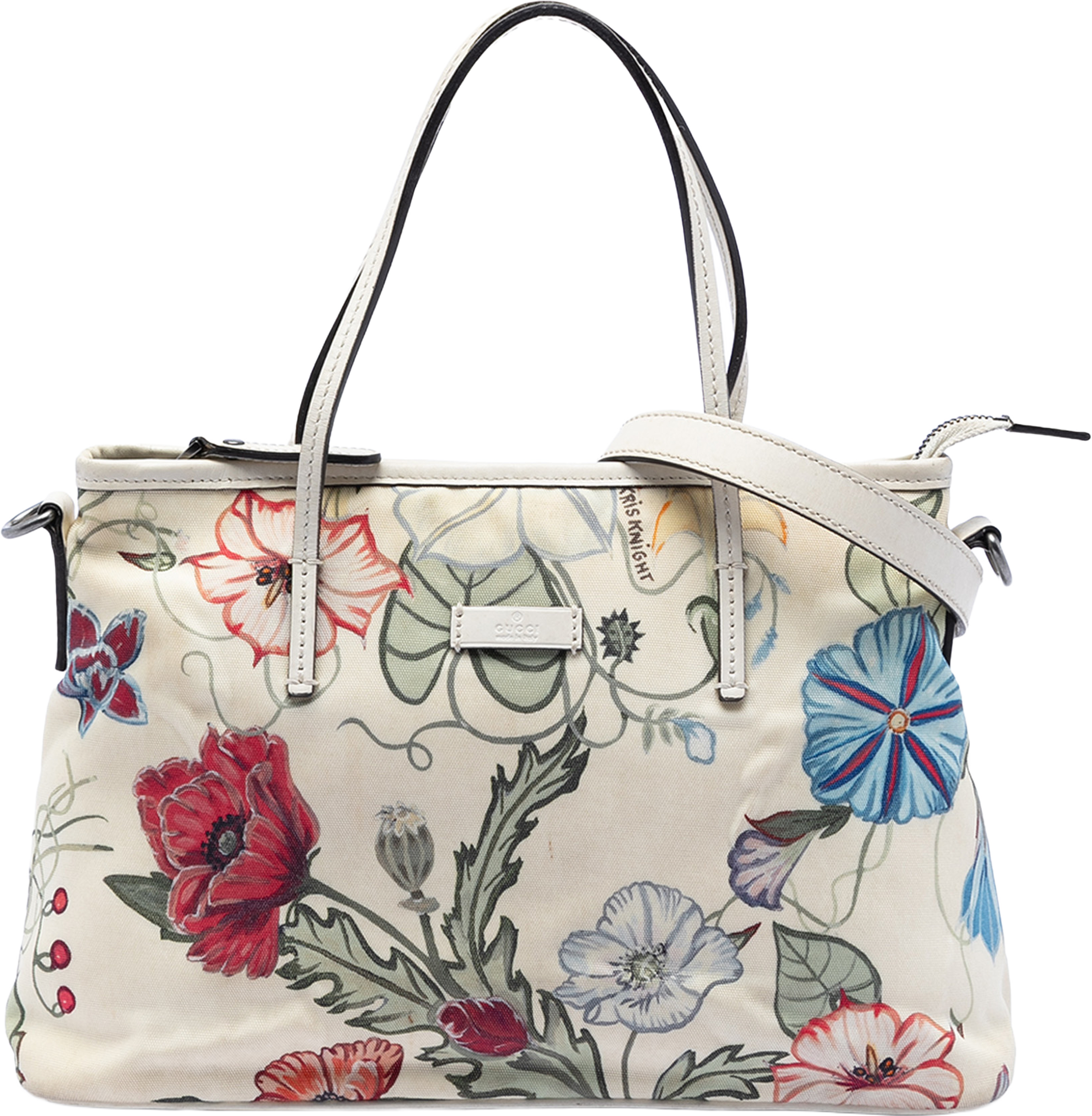 Gucci Small Canvas Flora Knight Convertible Tote, från Luxclusif, i färgen white. Klicka för att öppna bilden i stort format