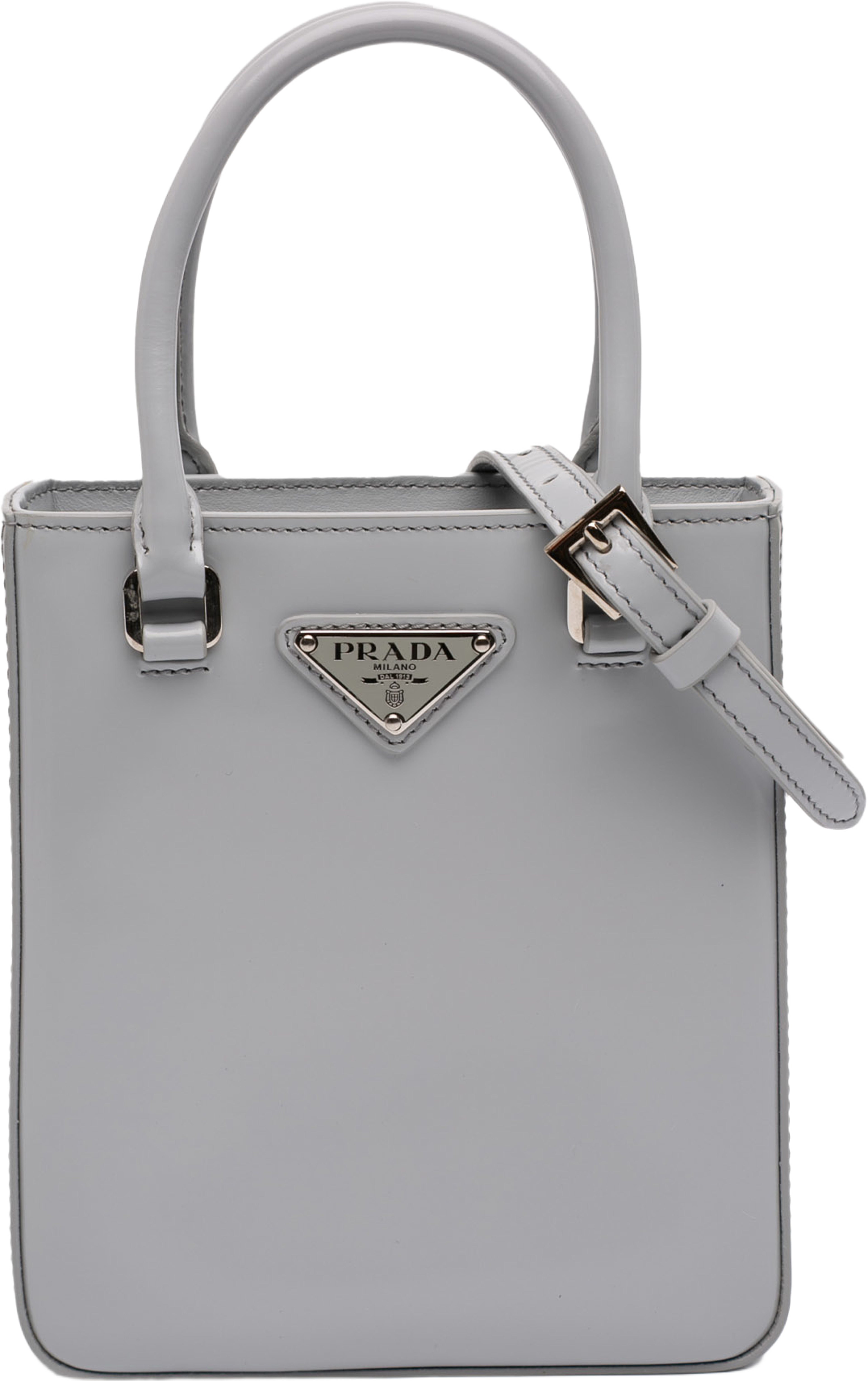 Prada Small Leather Brushed Tote, från Luxclusif, i färgen gray. Klicka för att öppna bilden i stort format