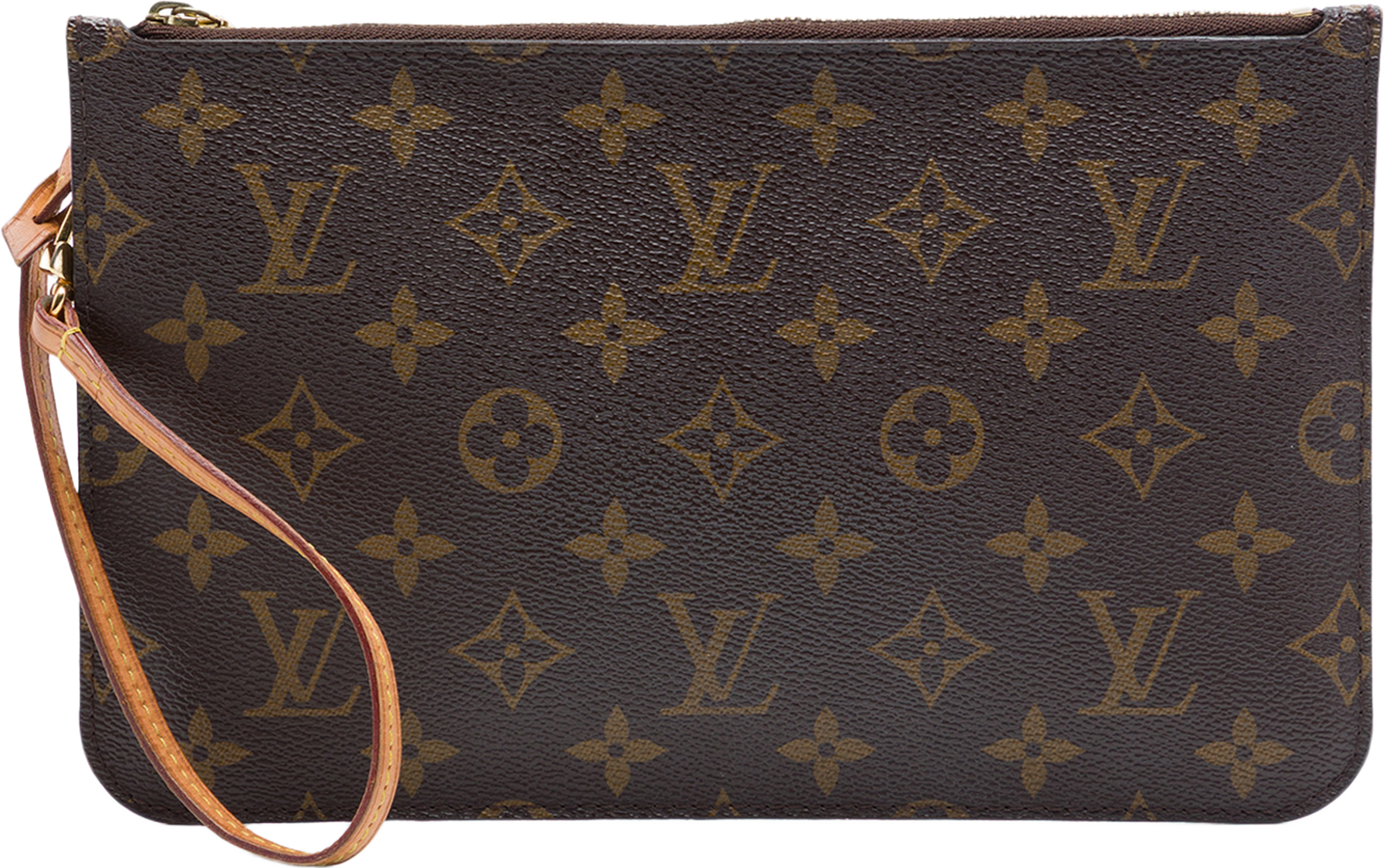Louis Vuitton Monogram Neverfull Pochette, från Luxclusif, i färgen brun. Klicka för att öppna bilden i stort format