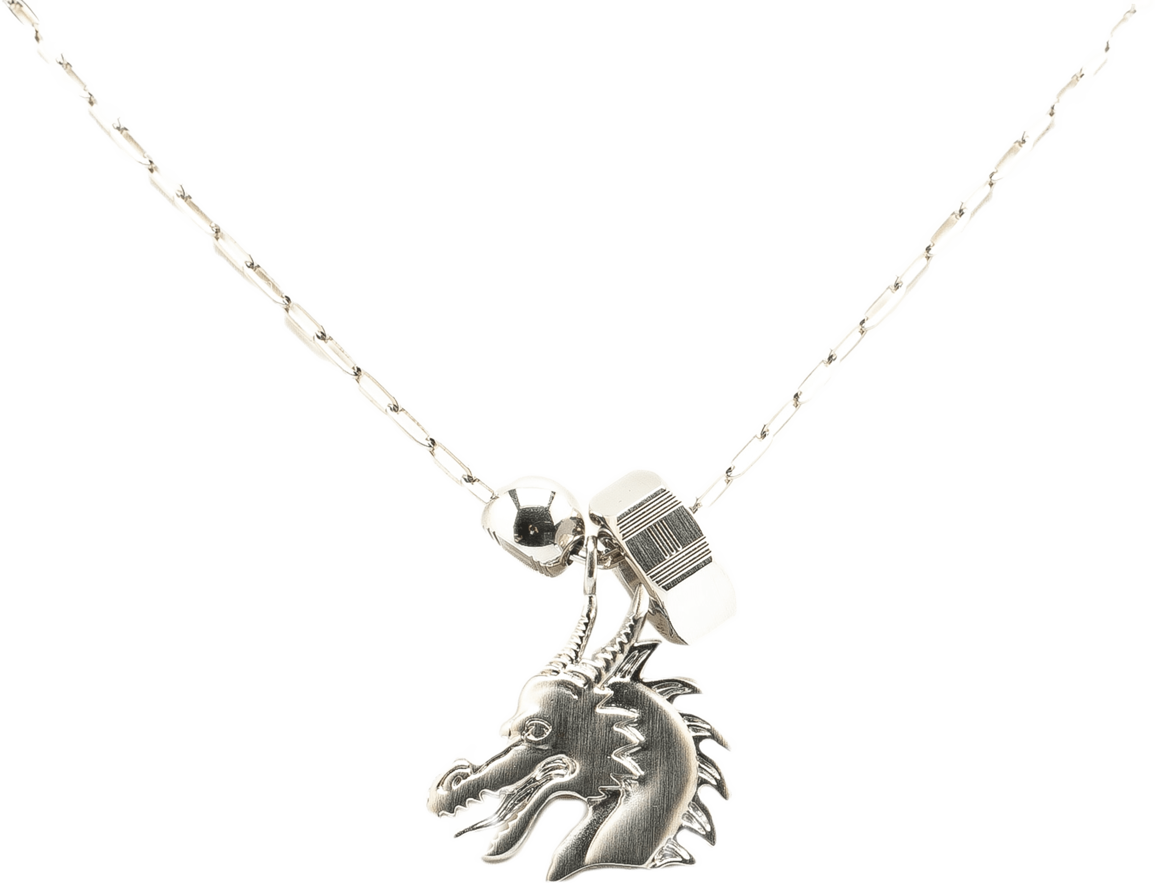 Hermès Palladium Plated Talismans Dragon H Pendant Necklace