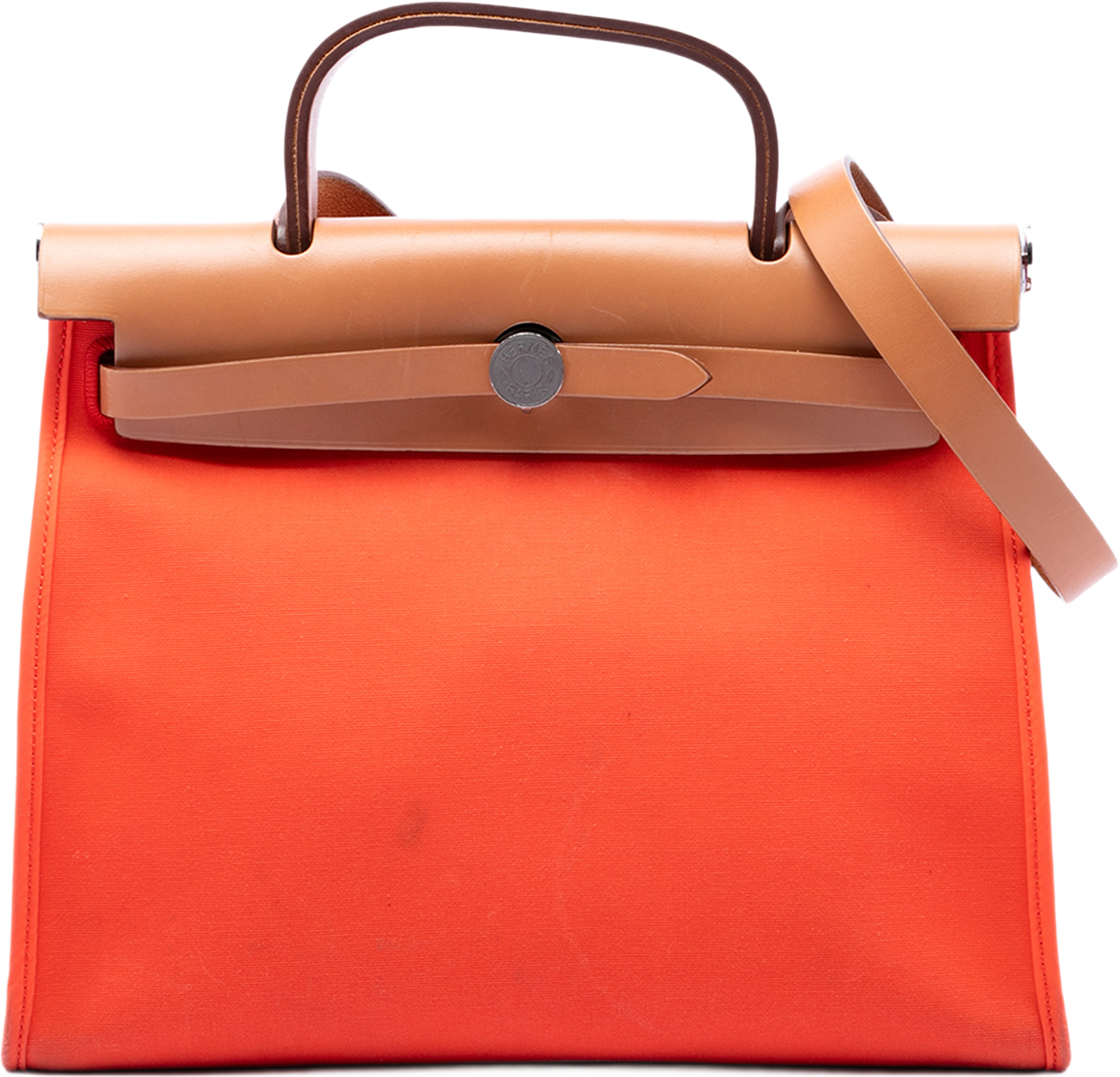 Hermès Toile Herbag Zip 31, från Luxclusif, i färgen orange. Klicka för att öppna bilden i stort format