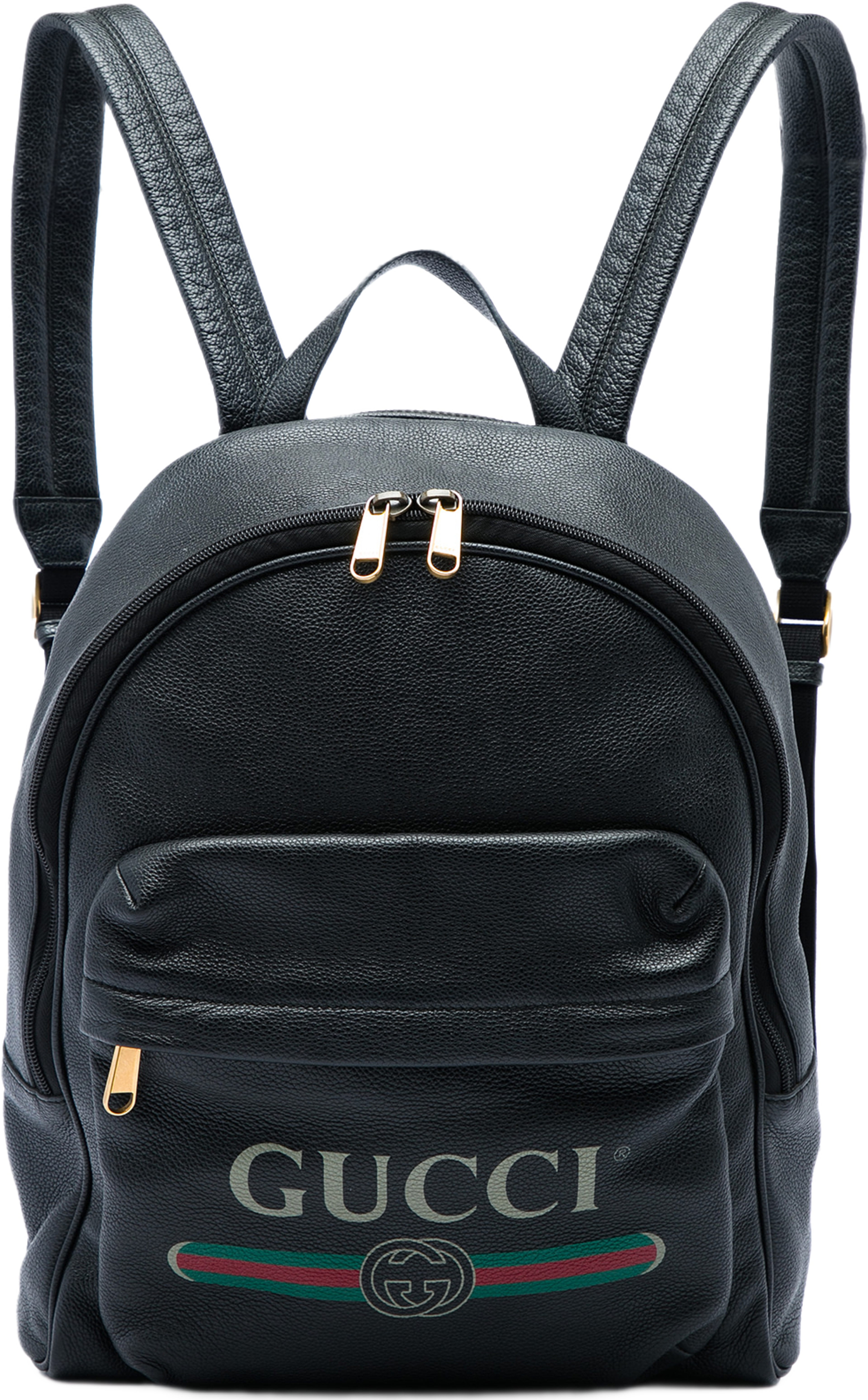 Gucci Leather Logo Backpack, från Luxclusif, i färgen svart. Klicka för att öppna bilden i stort format