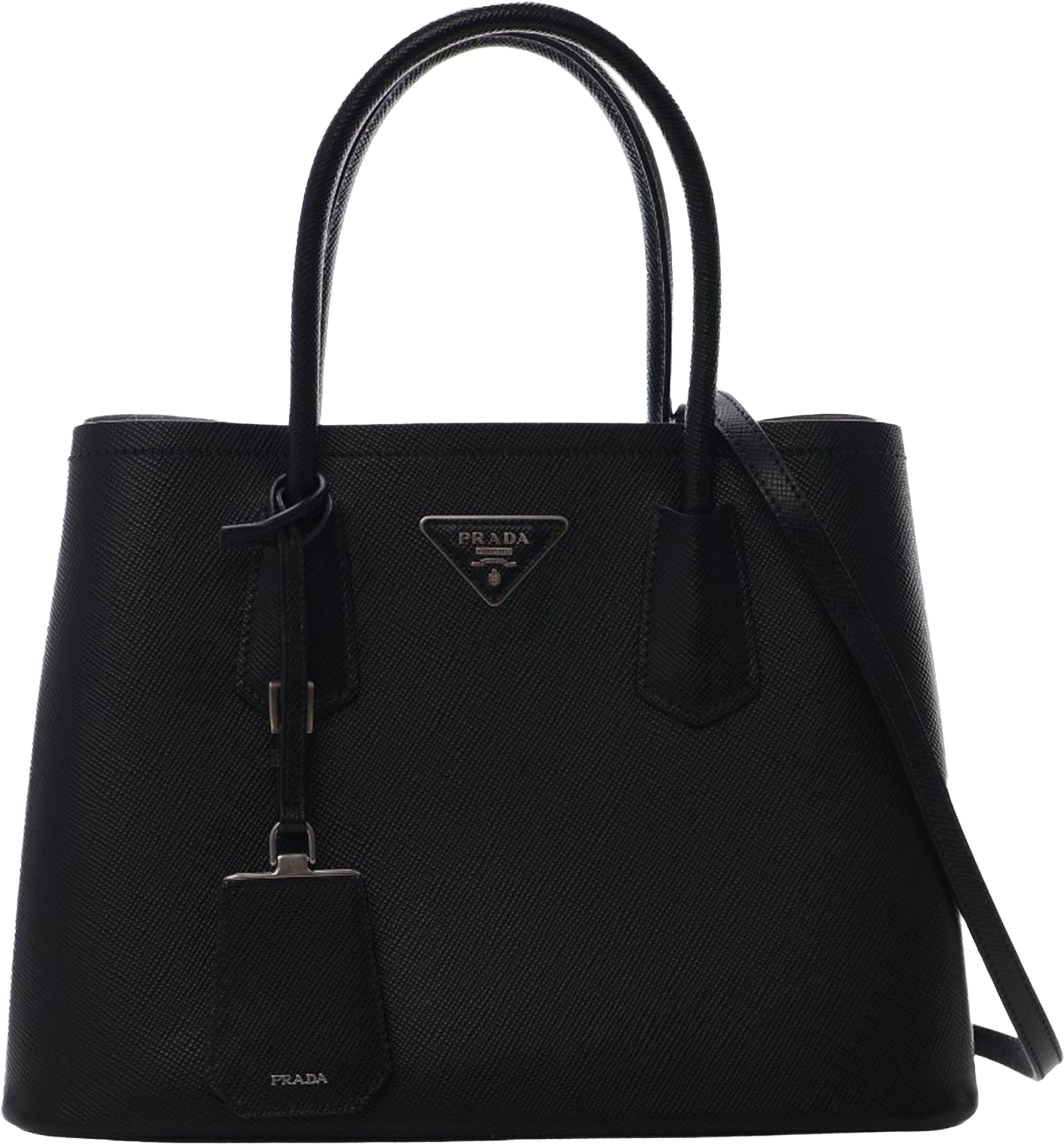 Prada Medium Saffiano Cuir Double Satchel, från Luxclusif, i färgen black. Klicka för att öppna bilden i stort format