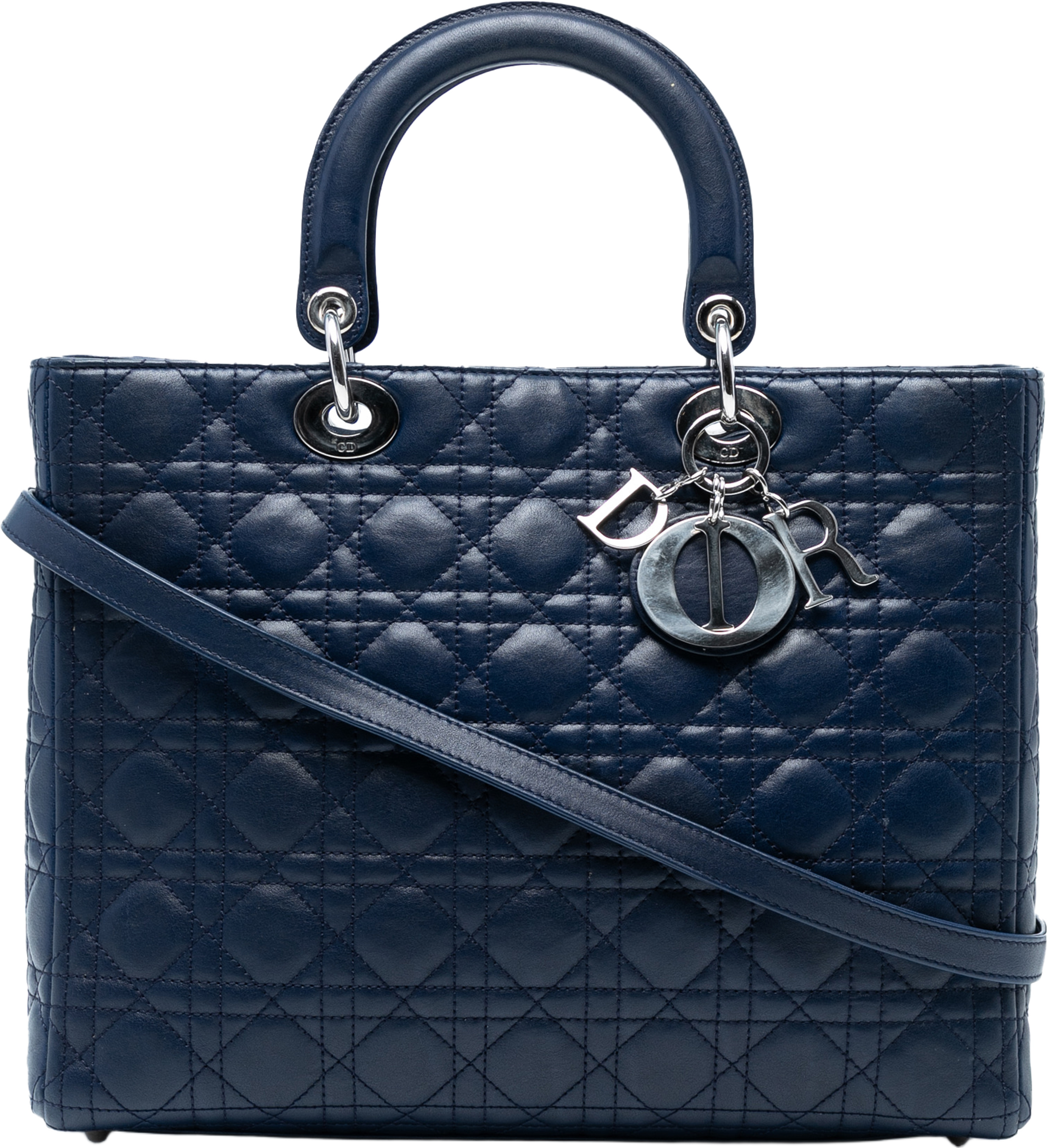 Dior Large Lambskin Cannage Lady Dior, från Luxclusif, i färgen dark blue. Klicka för att öppna bilden i stort format