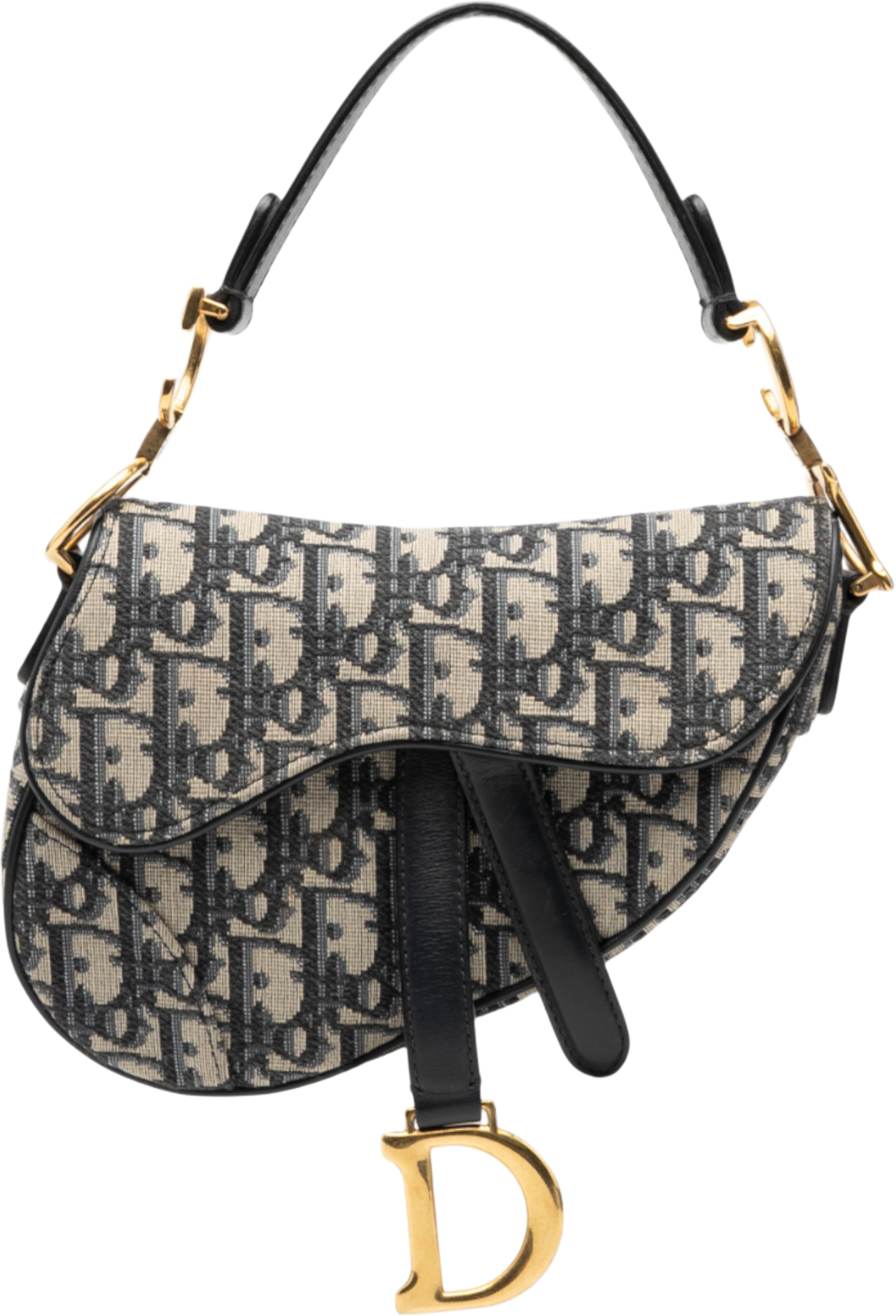 Dior Mini Oblique Canvas Saddle Bag, från Luxclusif, i färgen navy. Klicka för att öppna bilden i stort format