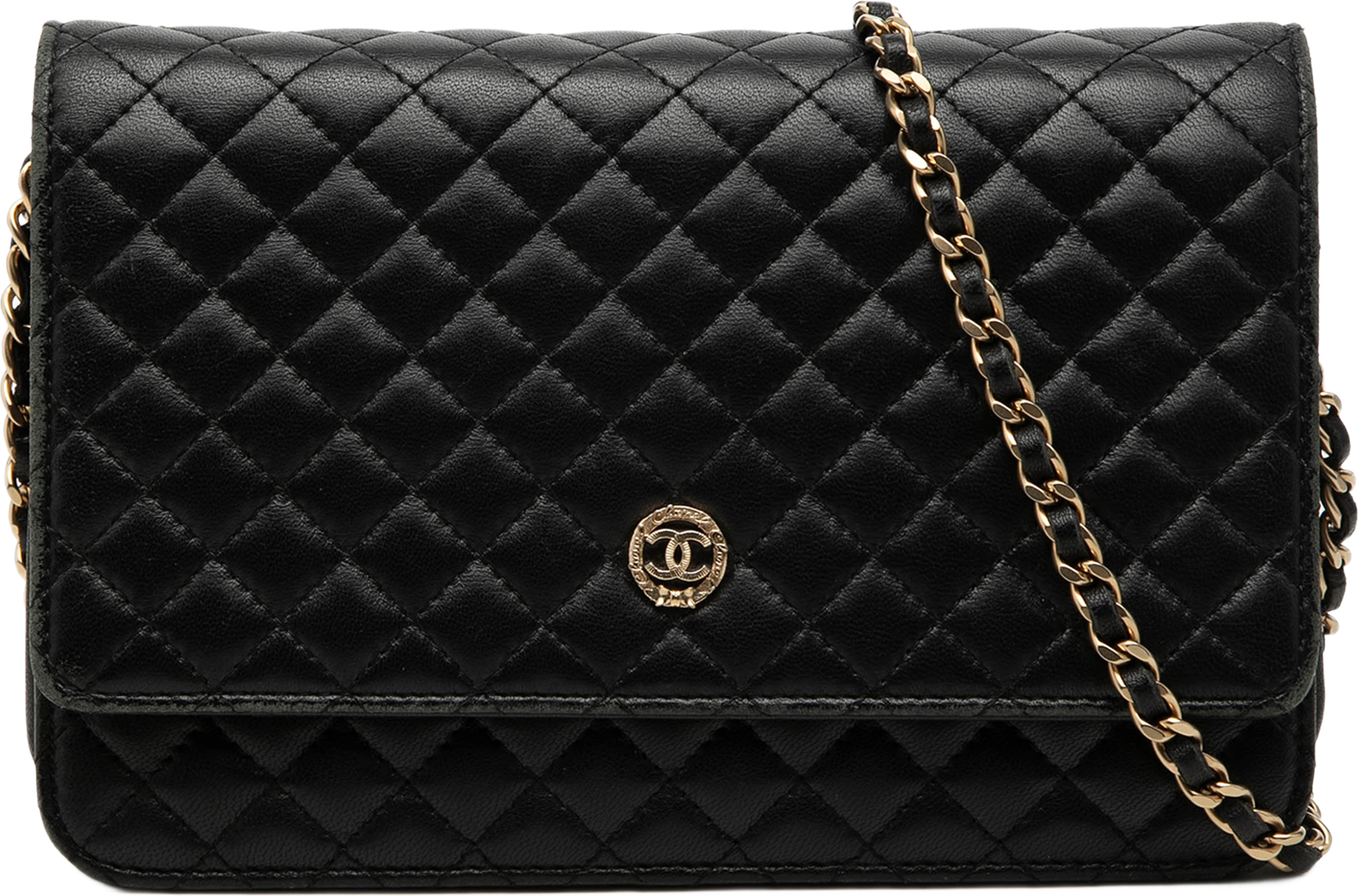 Chanel Quilted Lambskin Crest Wallet On Chain, från Luxclusif, i färgen black. Klicka för att öppna bilden i stort format
