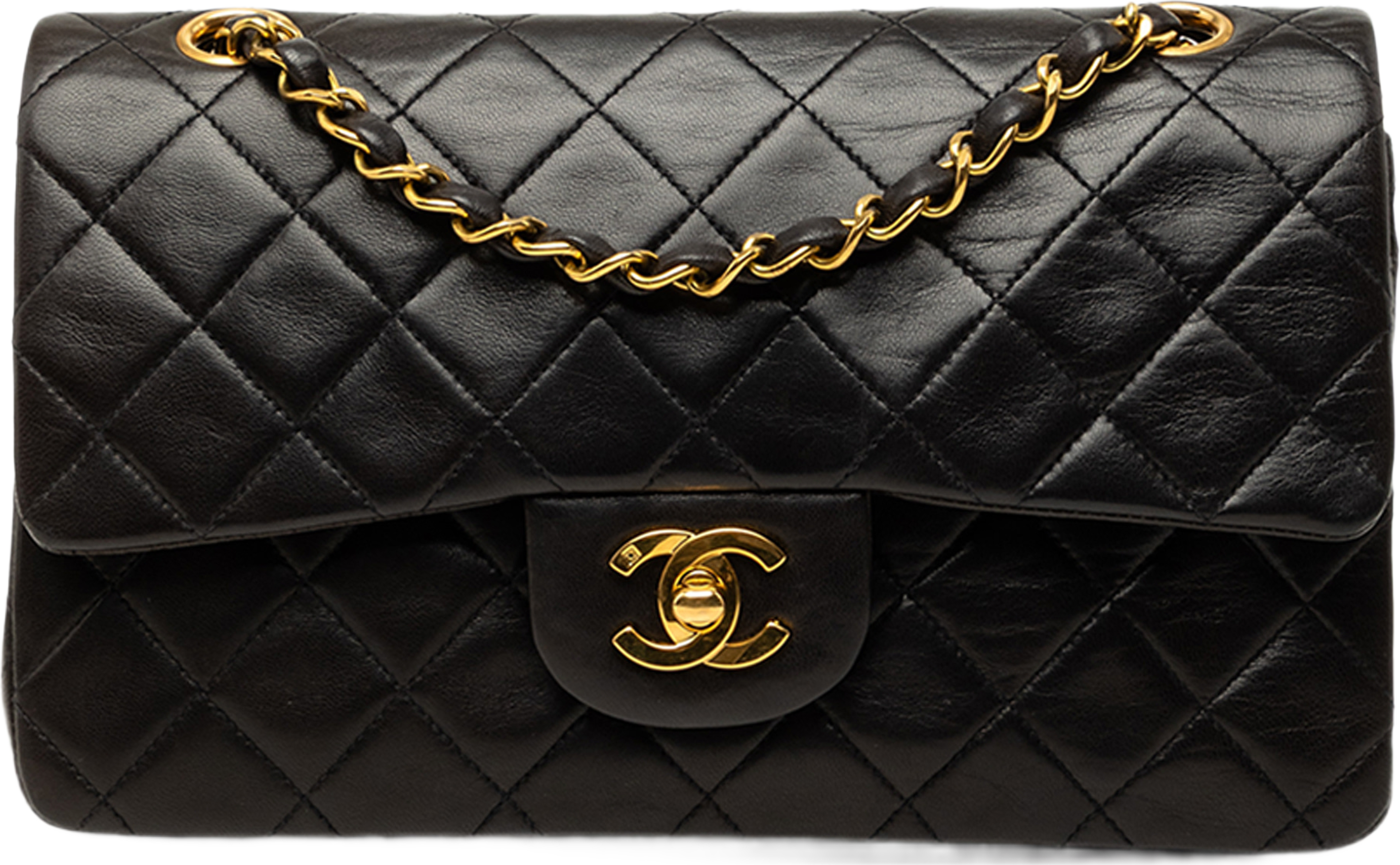 Chanel Small Classic Lambskin Double Flap, från Luxclusif, i färgen svart. Klicka för att öppna bilden i stort format