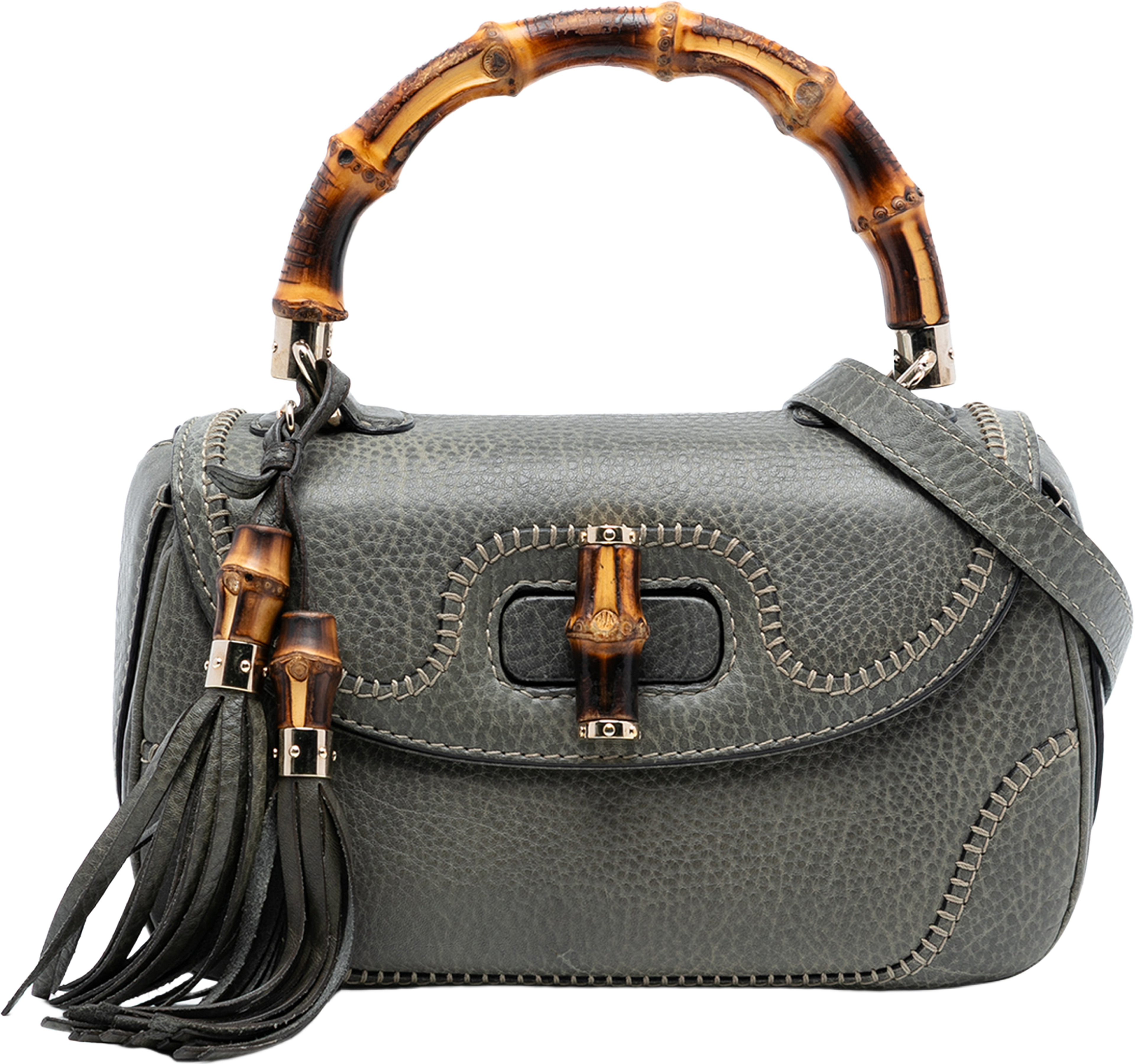 Gucci Medium Calfskin New Bamboo Top Handle Bag, från Luxclusif, i färgen gray. Klicka för att öppna bilden i stort format