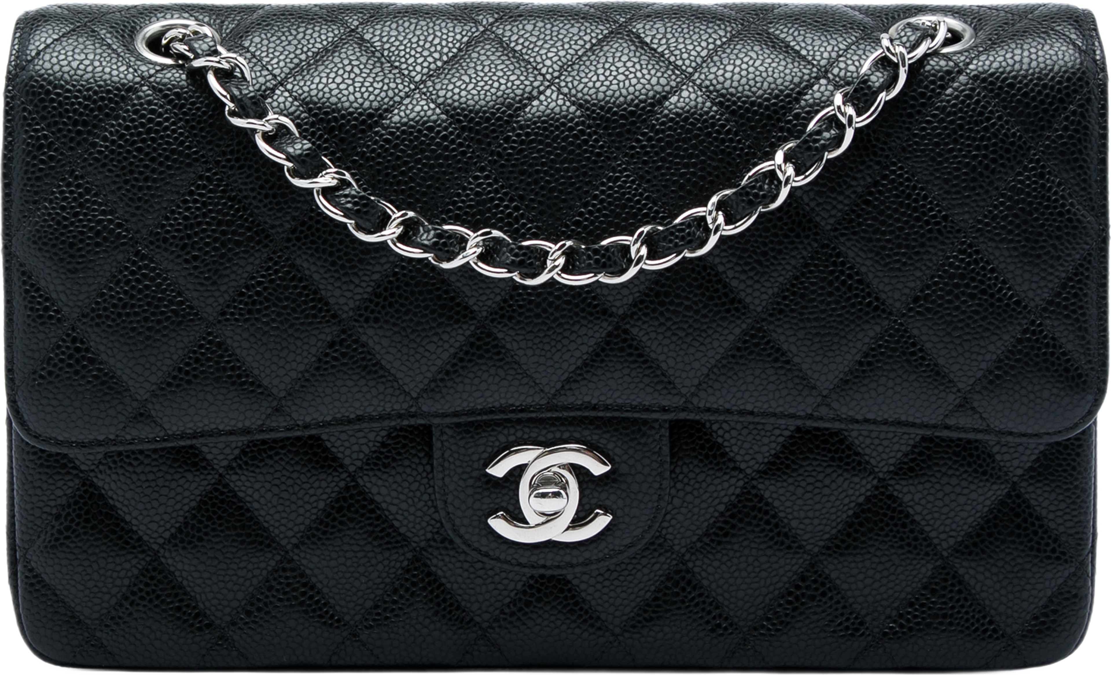 Chanel Medium Classic Caviar Double Flap, från Luxclusif, i färgen svart. Klicka för att öppna bilden i stort format