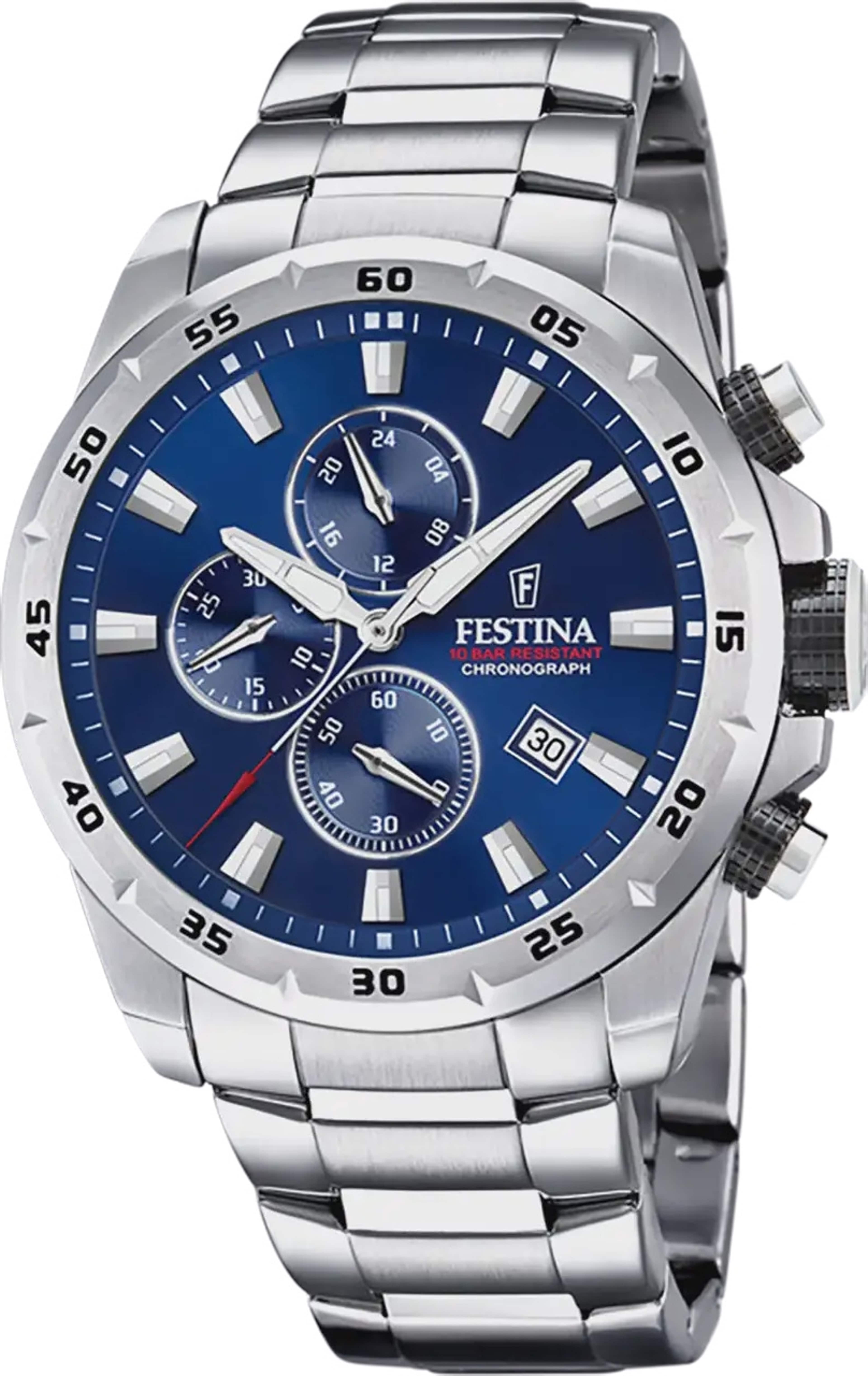 Festina Chrono Sport Herrklocka Bl/stl, Metallband - F20463/2, från Festina, i färgen silver. Klicka för att öppna bilden i stort format