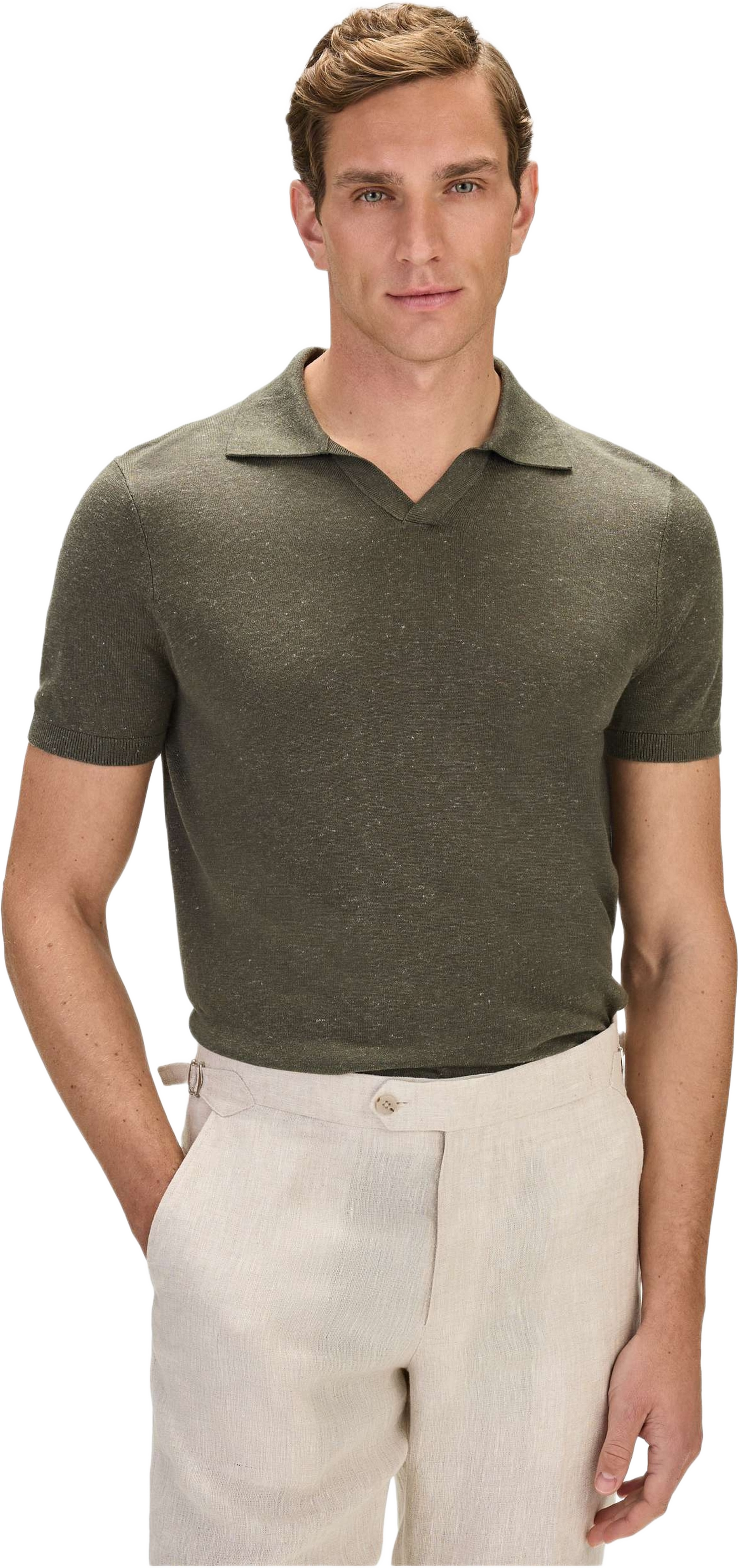 Lyocell Linen Polo S/s Sweater (jamie), från John Henric, i färgen green. Klicka för att öppna bilden i stort format
