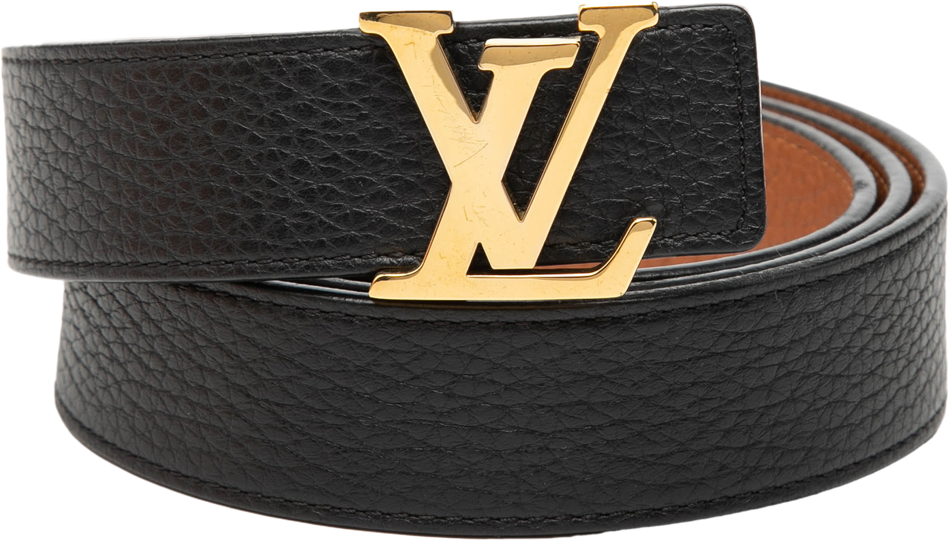 Louis Vuitton Grained Leather Lv Initiales Reversible Belt, från Luxclusif, i färgen black. Klicka för att öppna bilden i stort format