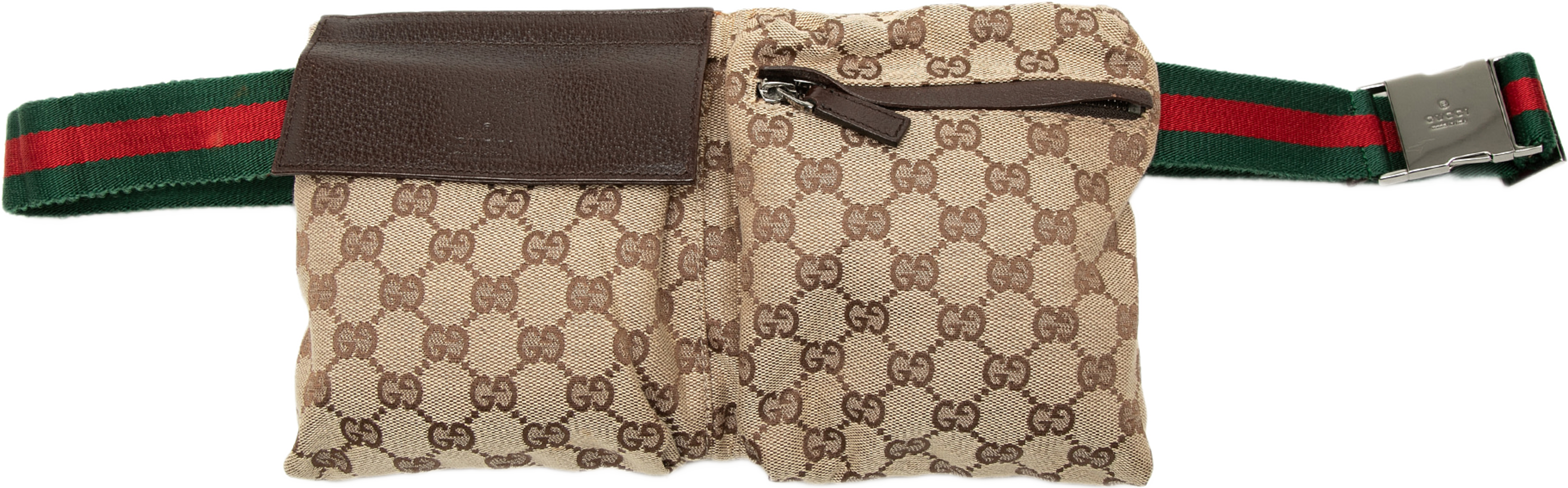 Gucci Gg Canvas Web Double Pocket Belt Bag, från Luxclusif, i färgen beige. Klicka för att öppna bilden i stort format
