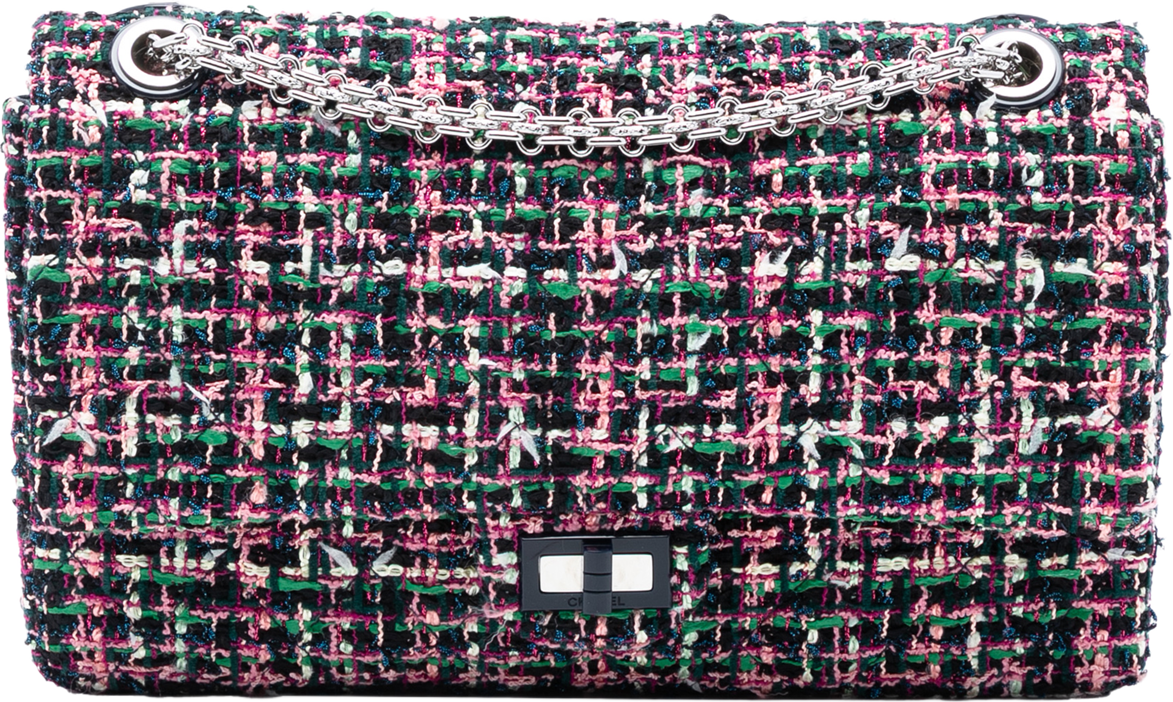 Chanel Reissue 2.55 Tweed Double Flap 226, från Luxclusif, i färgen pink. Klicka för att öppna bilden i stort format