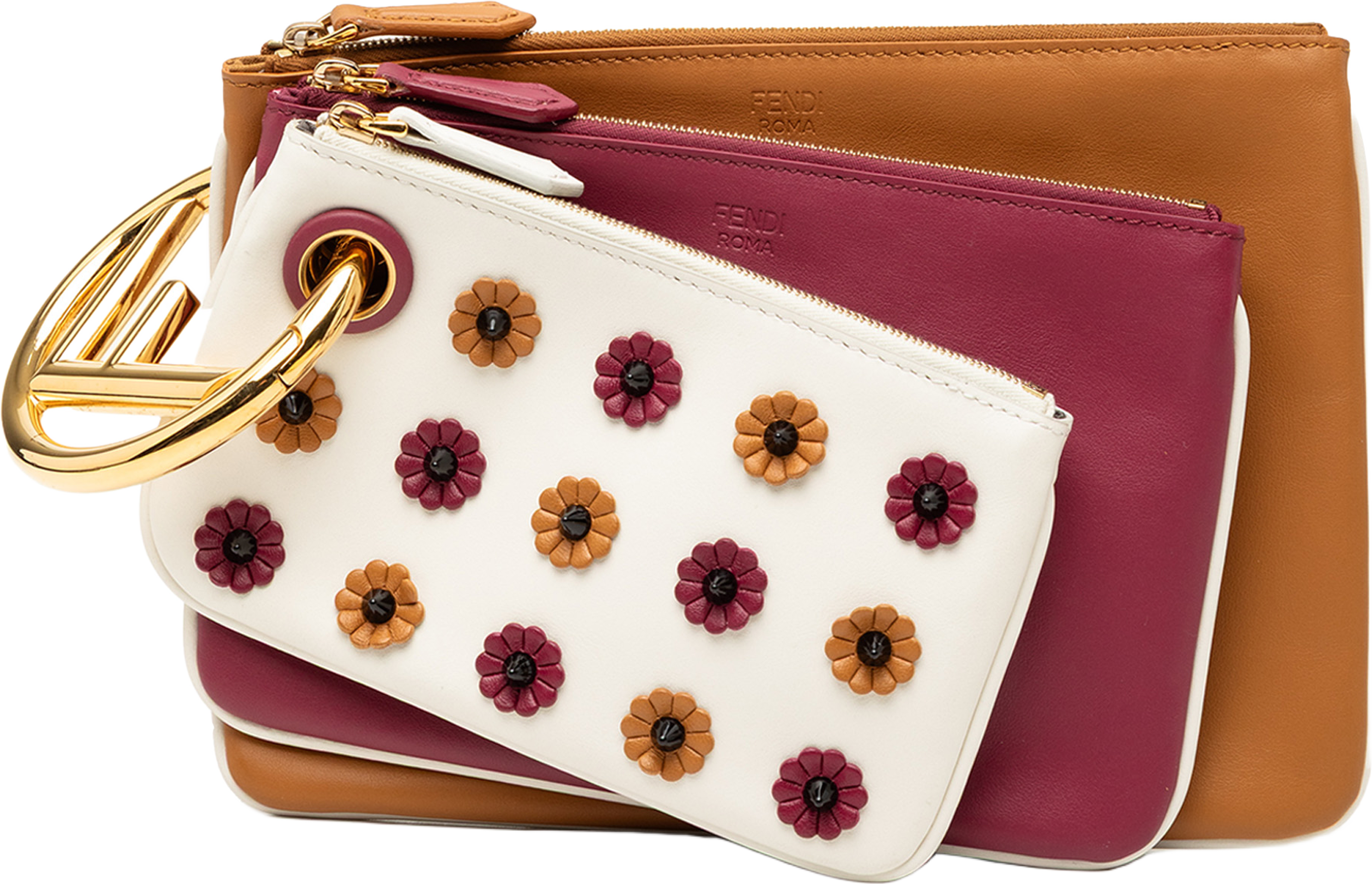 Fendi Leather Flowerland Triplette Clutch, från Luxclusif, i färgen white. Klicka för att öppna bilden i stort format