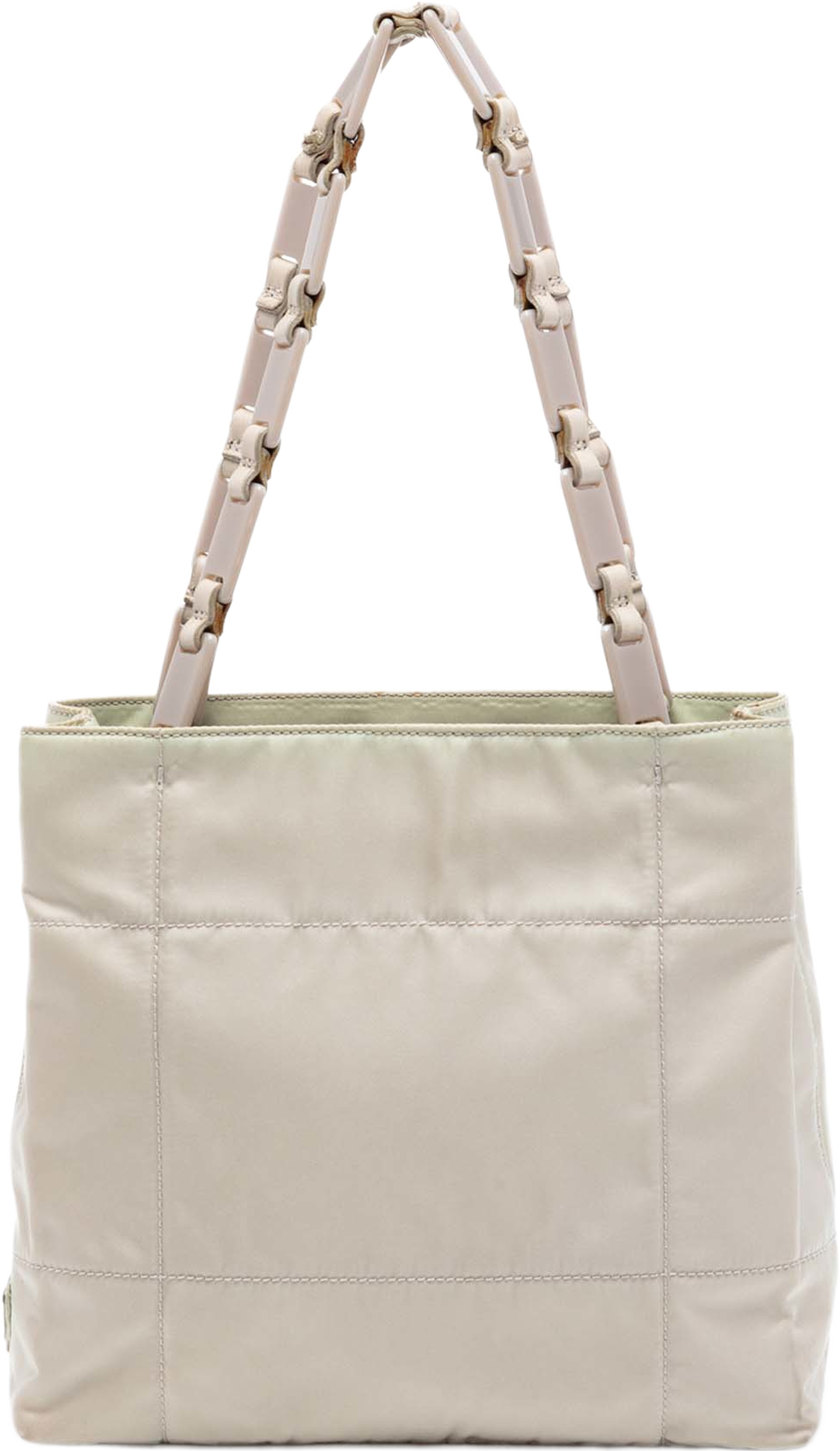Prada Tessuto Chain Shoulder Bag, från Luxclusif, i färgen beige. Klicka för att öppna bilden i stort format