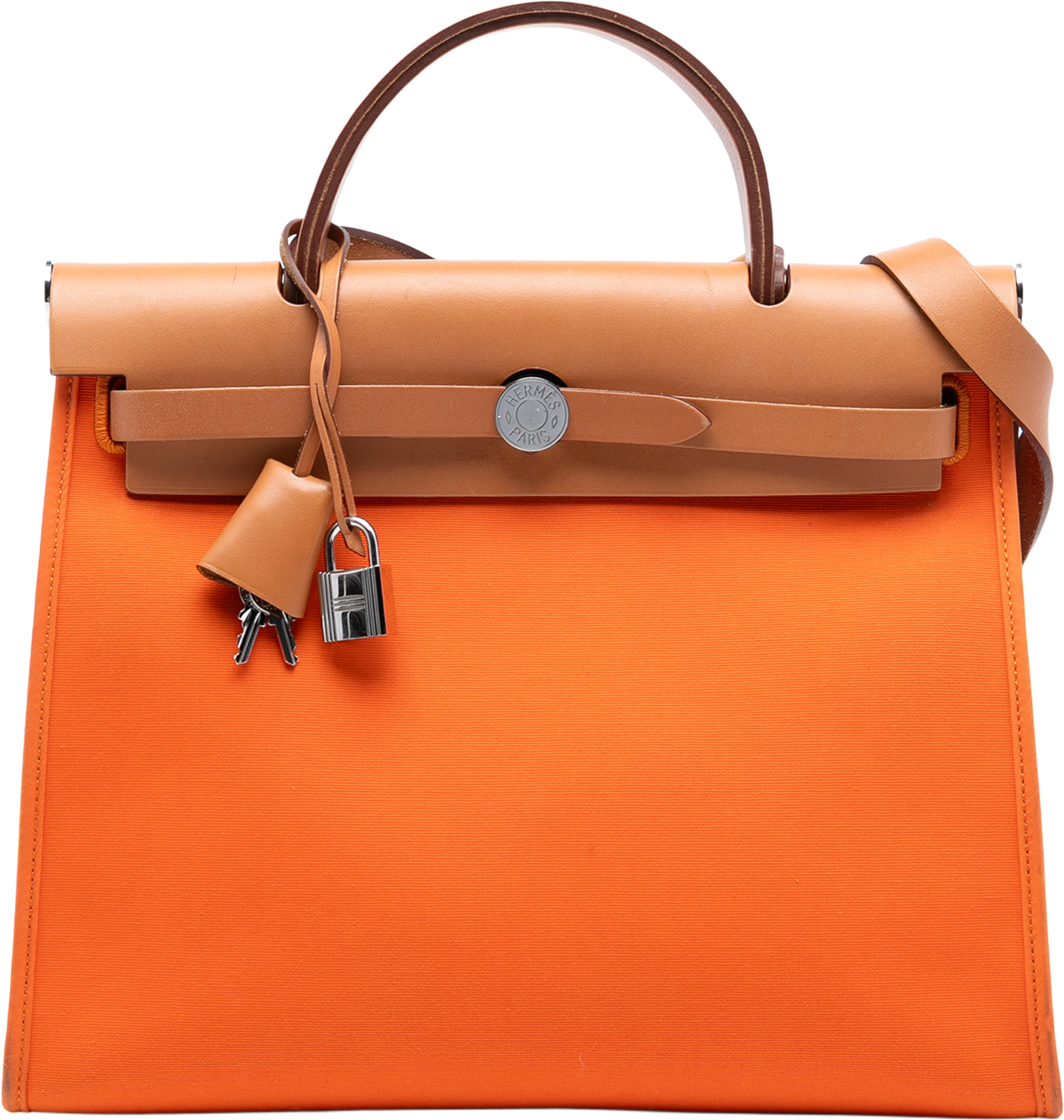 Hermès Toile Herbag Zip 31, från Luxclusif, i färgen dark orange. Klicka för att öppna bilden i stort format