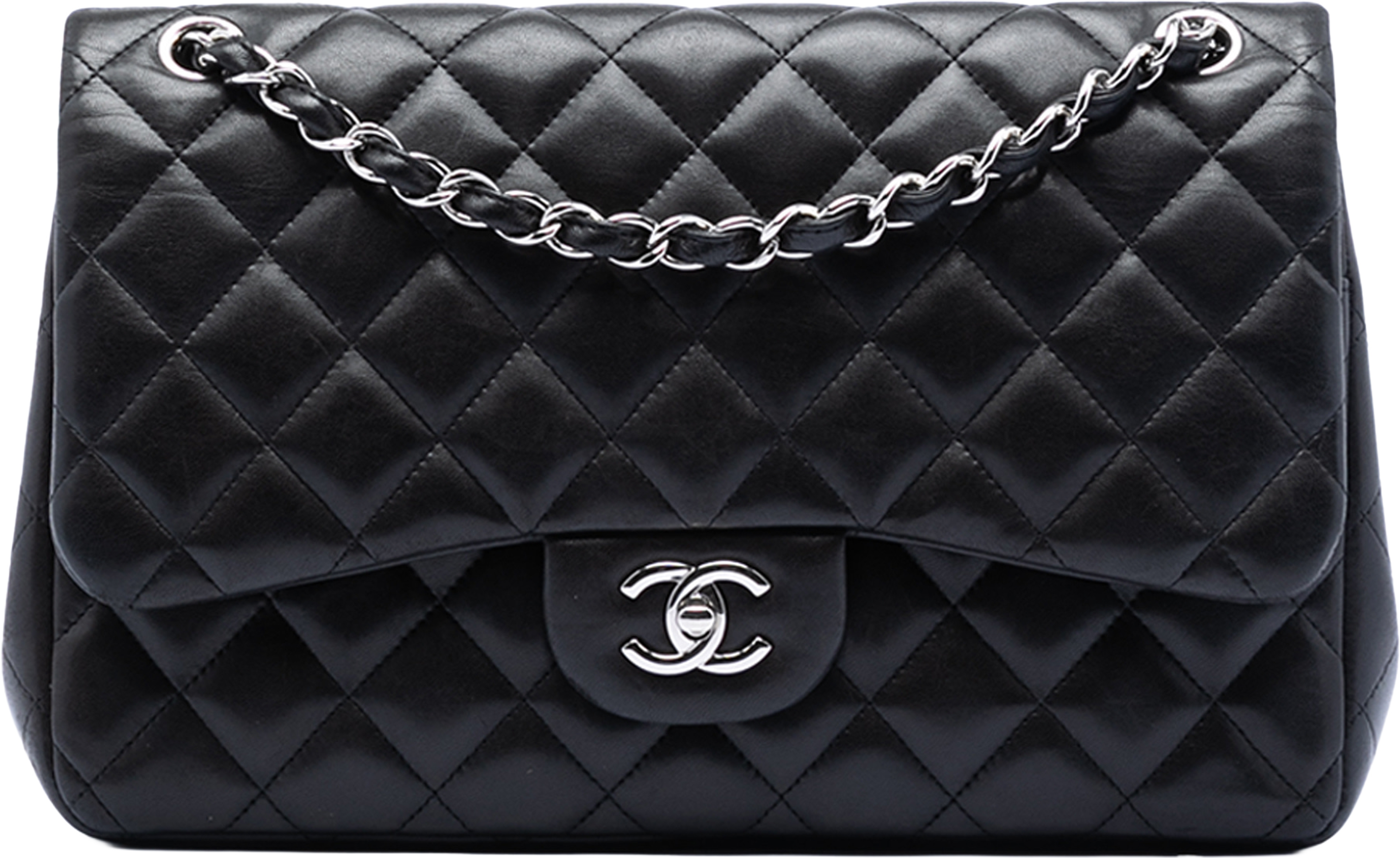 Chanel Jumbo Classic Lambskin Double Flap, från Luxclusif, i färgen black. Klicka för att öppna bilden i stort format