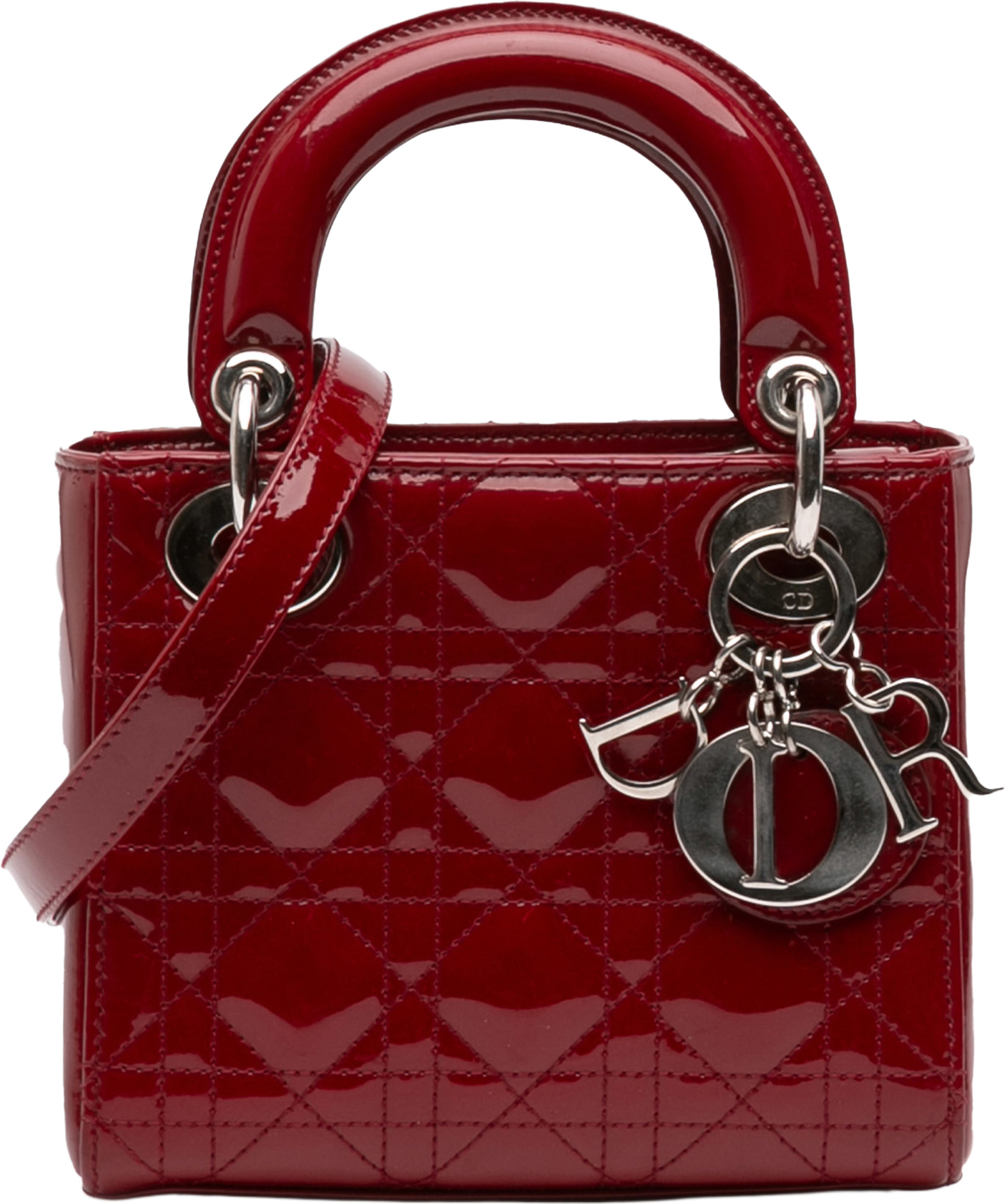 Dior Mini Patent Cannage Lady Dior, från Luxclusif, i färgen dark red. Klicka för att öppna bilden i stort format