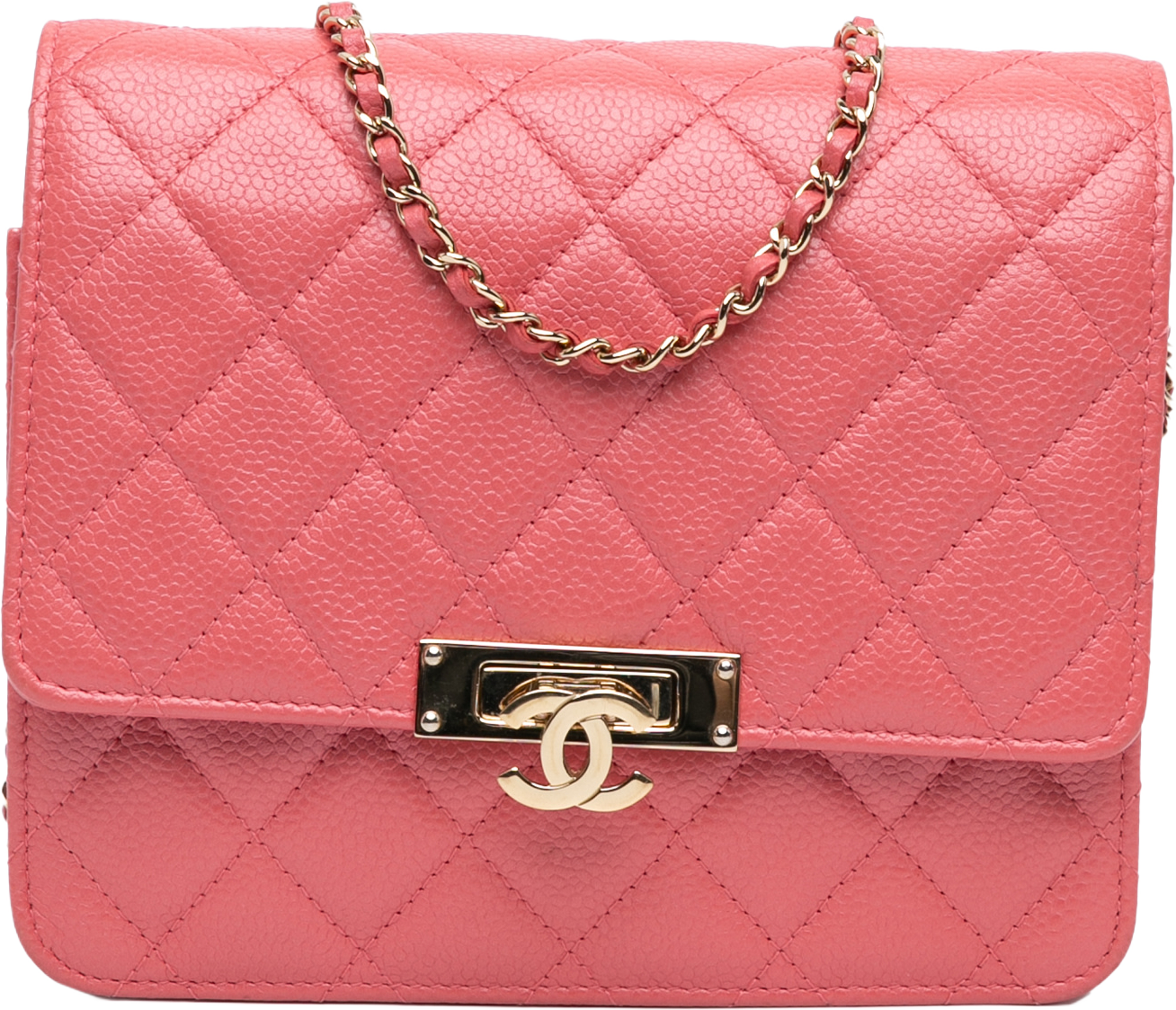 Chanel Quilted Caviar Golden Class Wallet On Chain, från Luxclusif, i färgen pink. Klicka för att öppna bilden i stort format