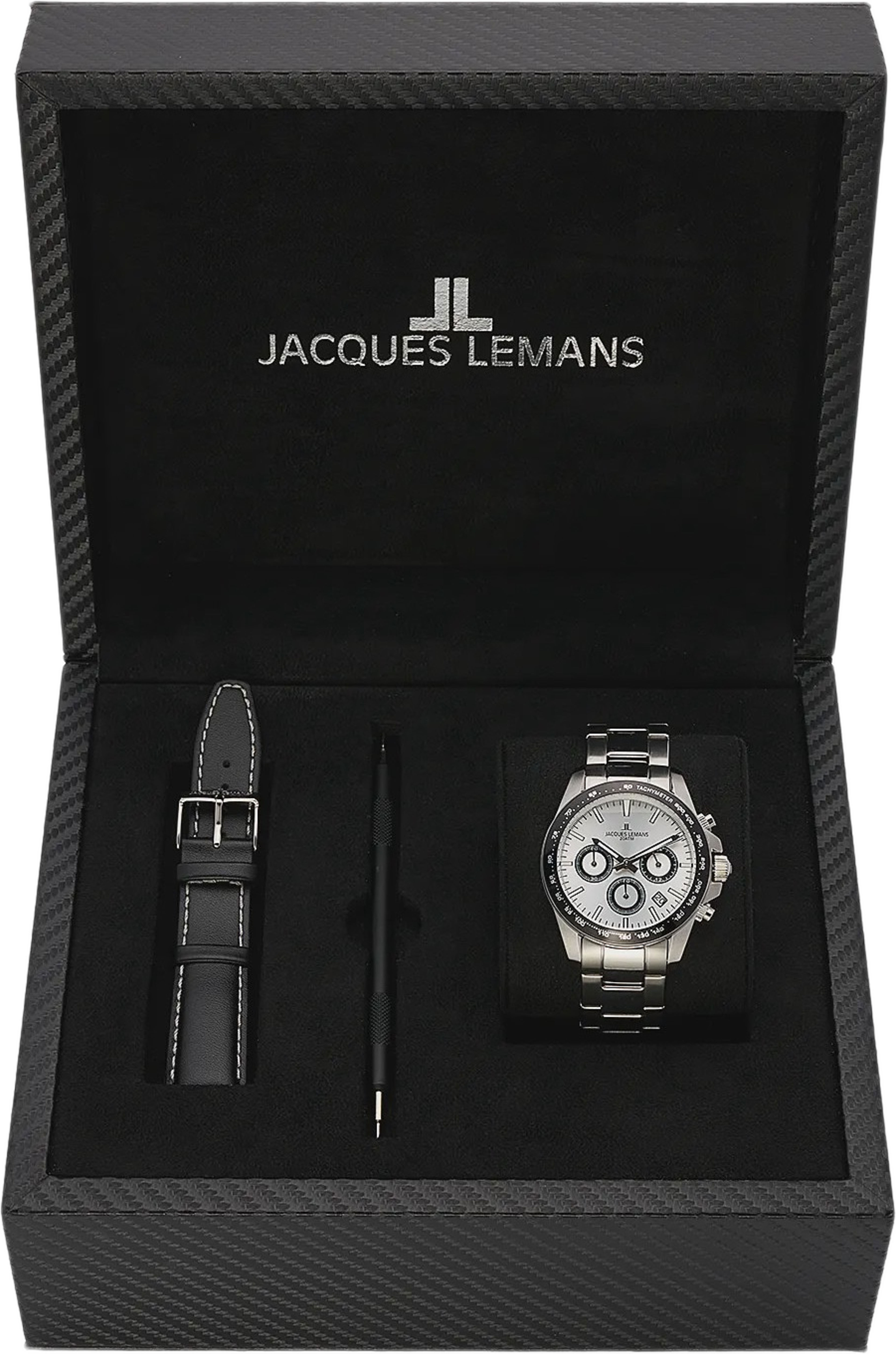 Jacques Lemans Liverpool - Klockset Herr, Stl/vit, 41 Mm, från Jacques Lemans, i färgen silver. Klicka för att öppna bilden i stort format