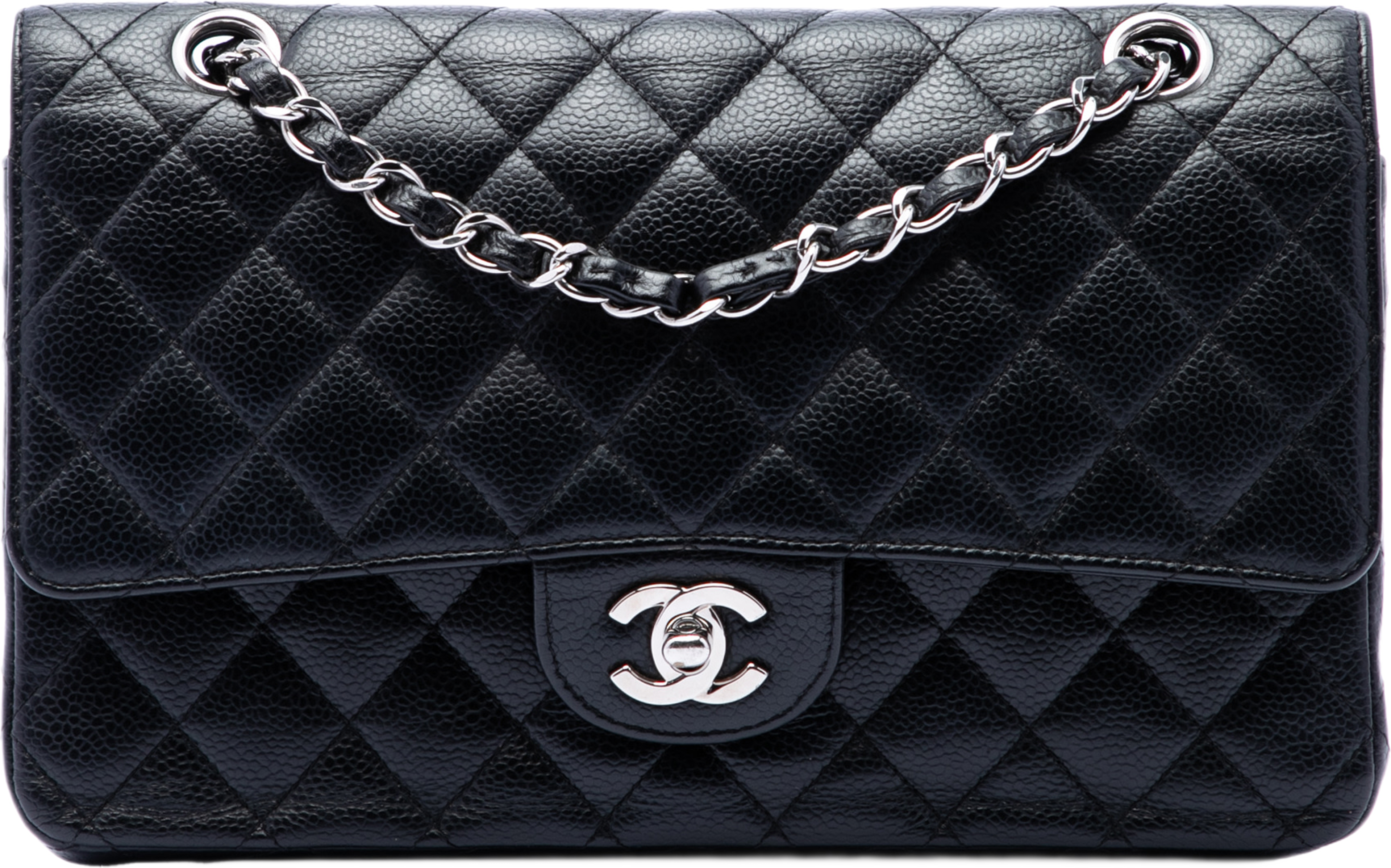 Chanel Medium Classic Caviar Double Flap, från Luxclusif, i färgen svart. Klicka för att öppna bilden i stort format