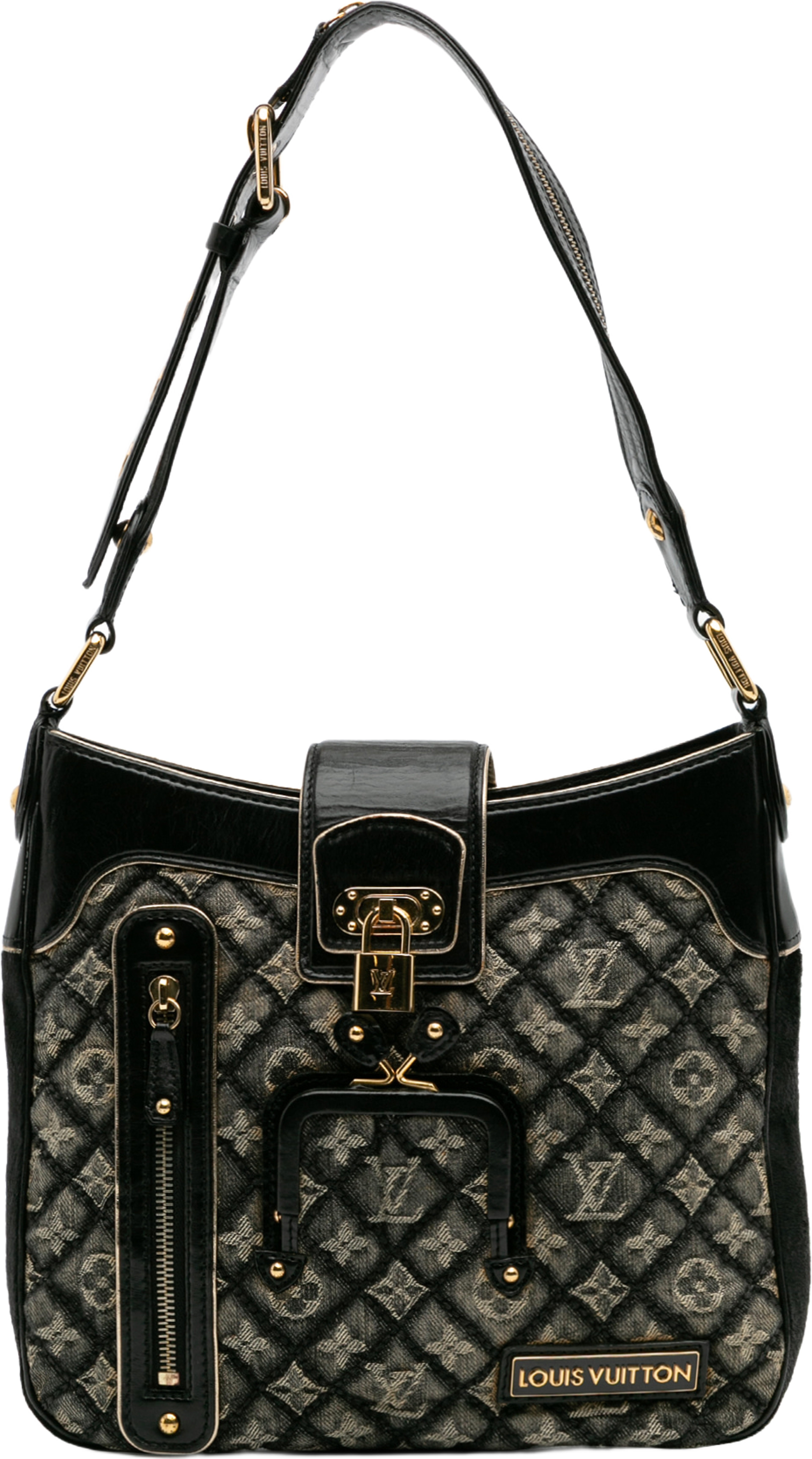 Louis Vuitton Quilted Monogram Denim Musette, från Luxclusif, i färgen gray. Klicka för att öppna bilden i stort format