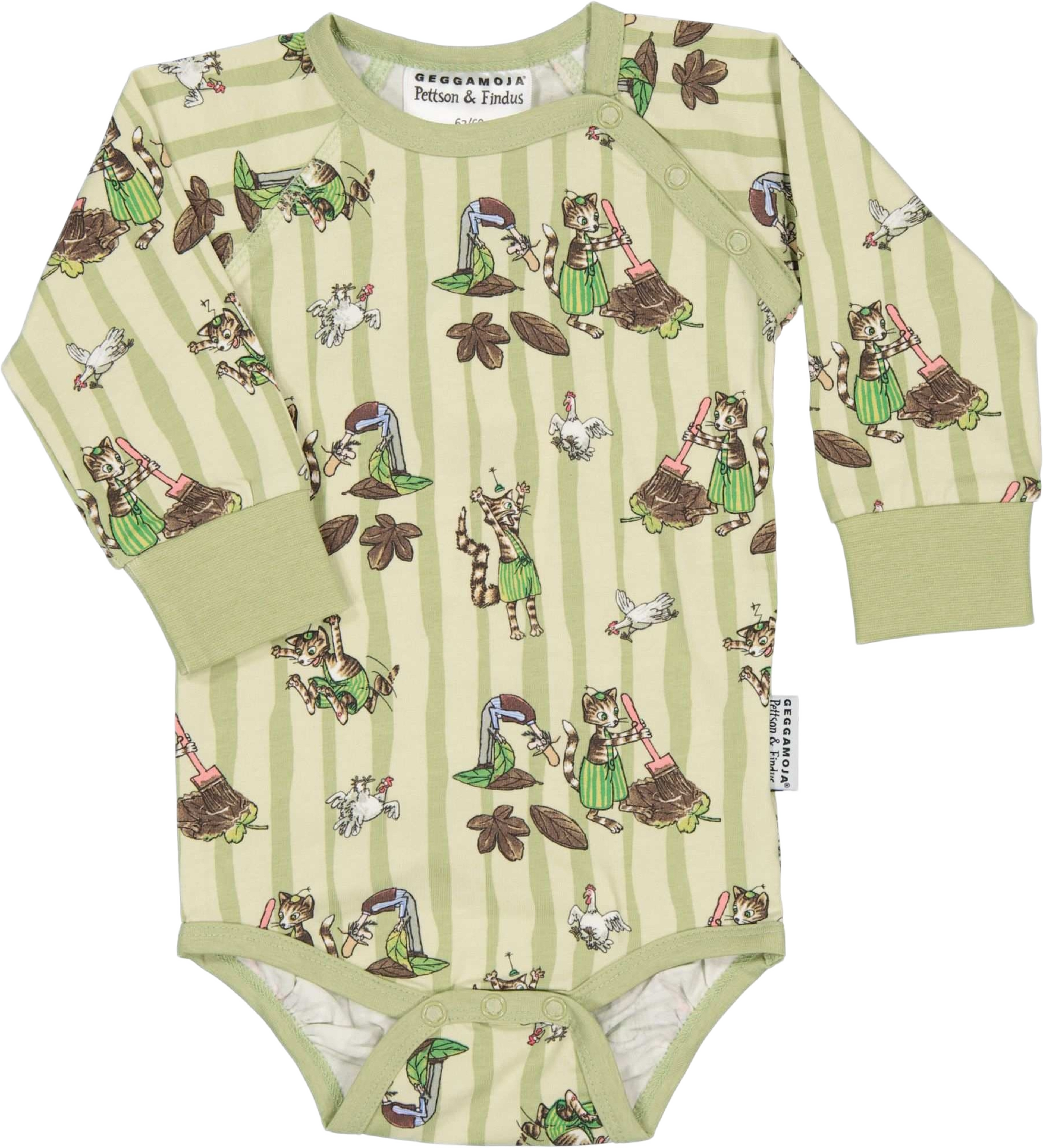 Långärmad Body Pettson Och Findus, från Geggamoja, i färgen green stripe. Klicka för att öppna bilden i stort format