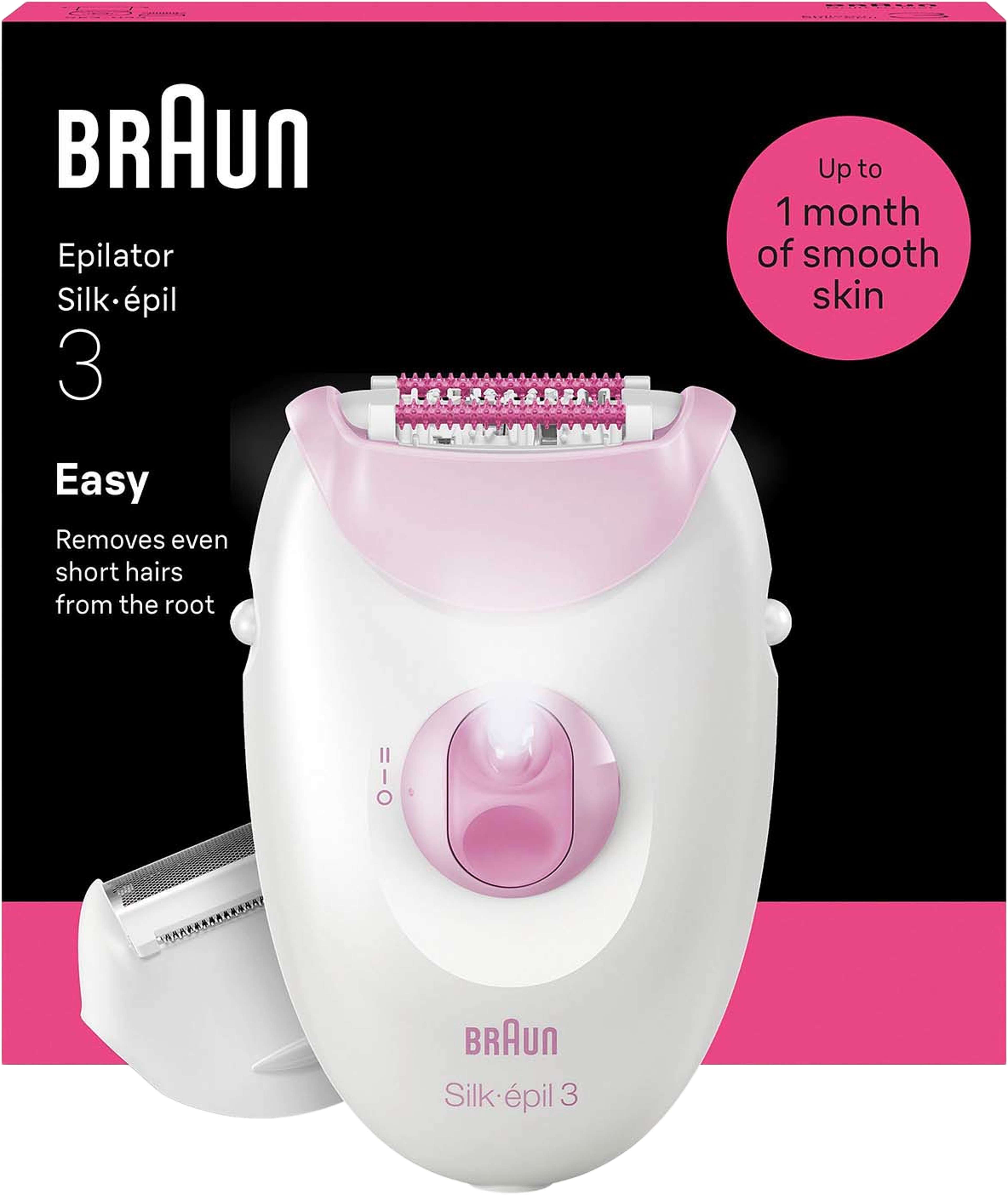 Epilator Silk·épil 3 Med Sladd, Långvarigt Slät Hud, 3-031, Rosa, från Braun, i färgen rosa. Klicka för att öppna bilden i stort format