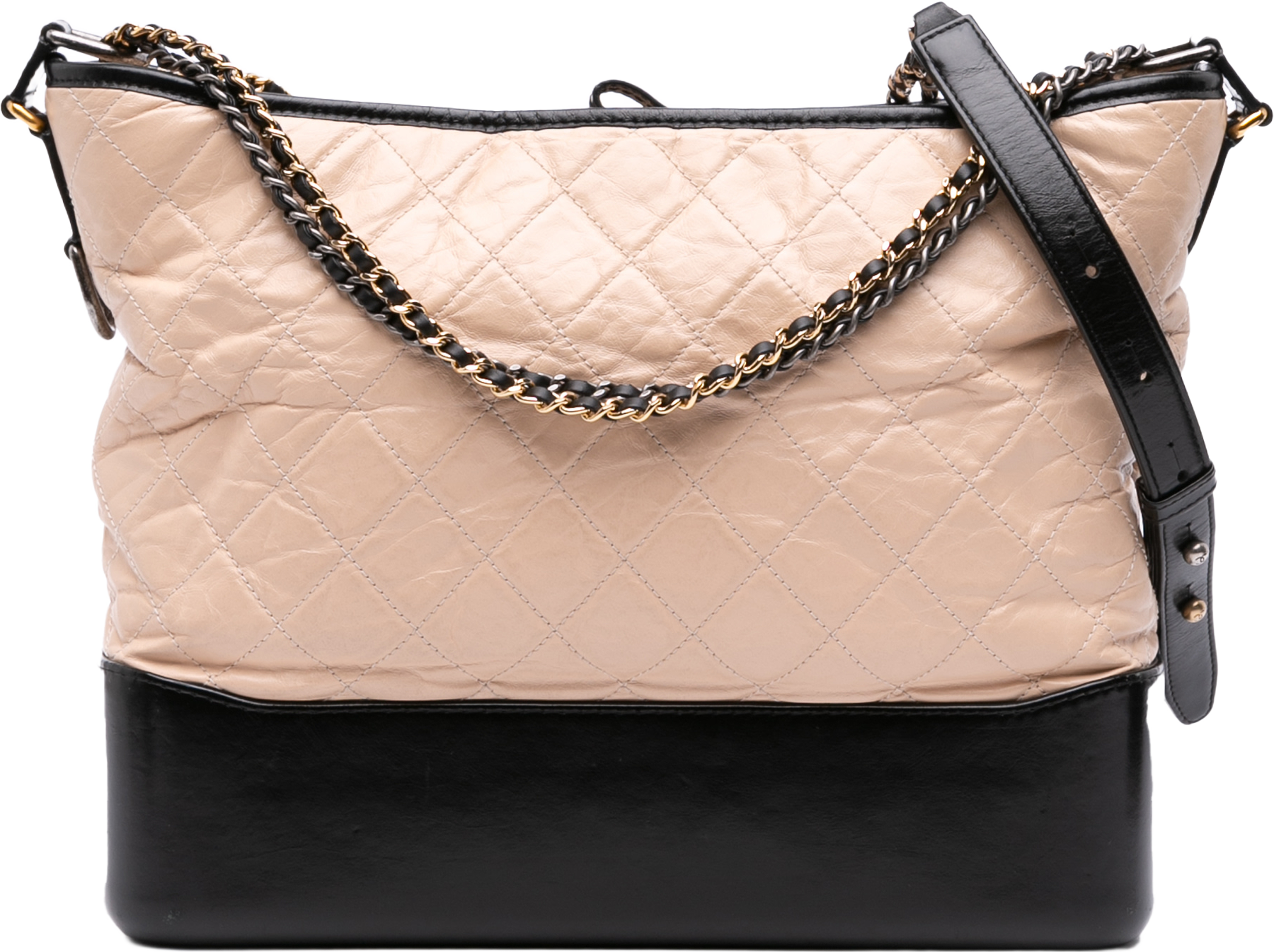 Chanel Large Aged Calfskin Gabrielle Crossbody, från Luxclusif, i färgen beige. Klicka för att öppna bilden i stort format