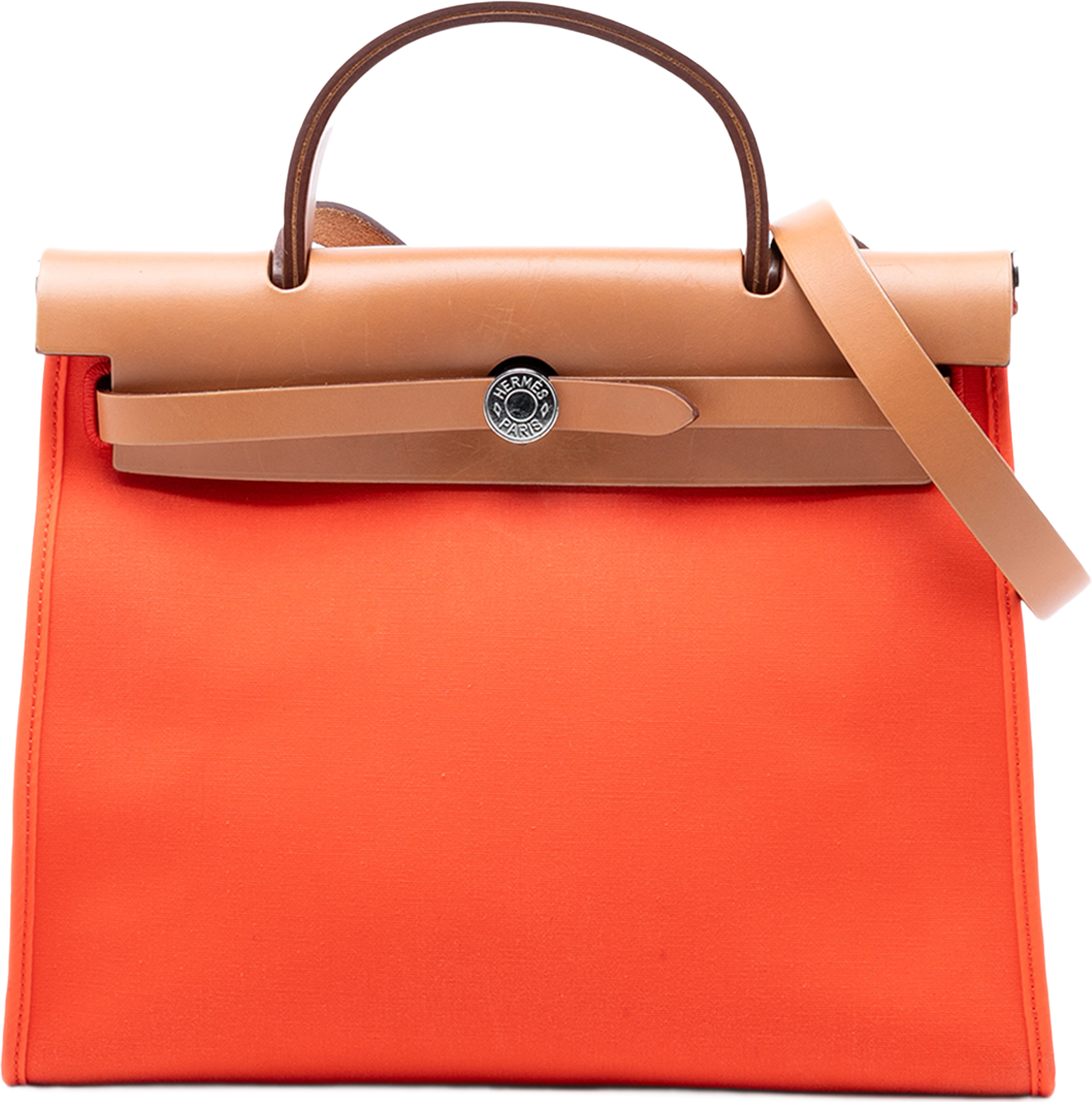 Hermès Toile Herbag Zip 31, från Luxclusif, i färgen dark orange. Klicka för att öppna bilden i stort format