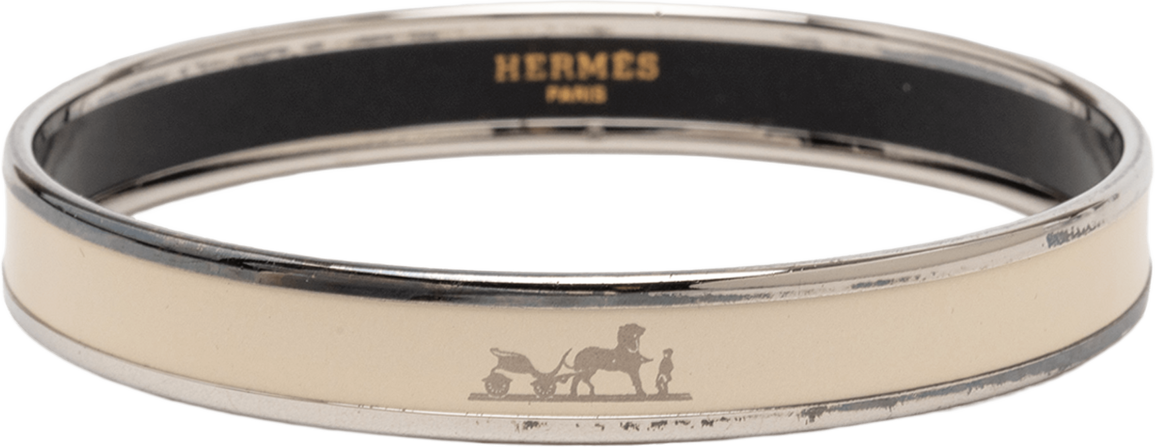 Hermès Narrow Enamel Caleche Bangle 70, från Luxclusif, i färgen ivory. Klicka för att öppna bilden i stort format