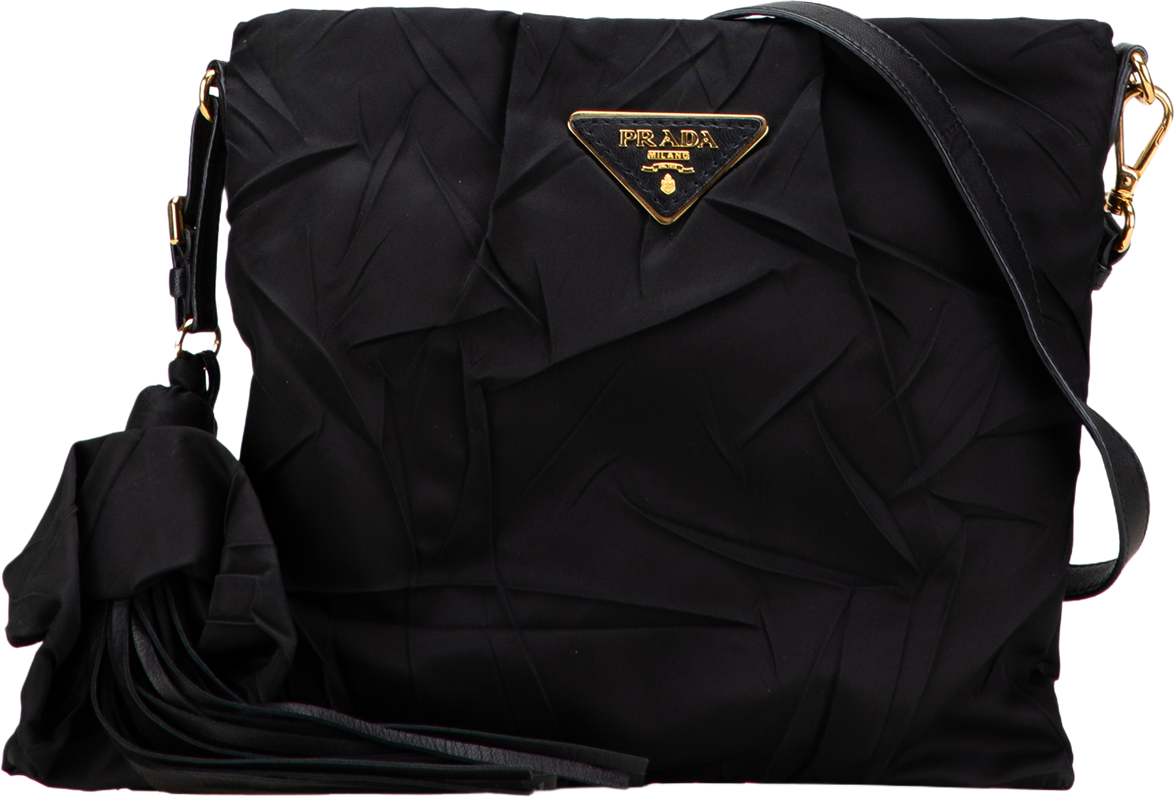 Prada Tessuto Stropicciato Tassel Crossbody, från Luxclusif, i färgen black. Klicka för att öppna bilden i stort format